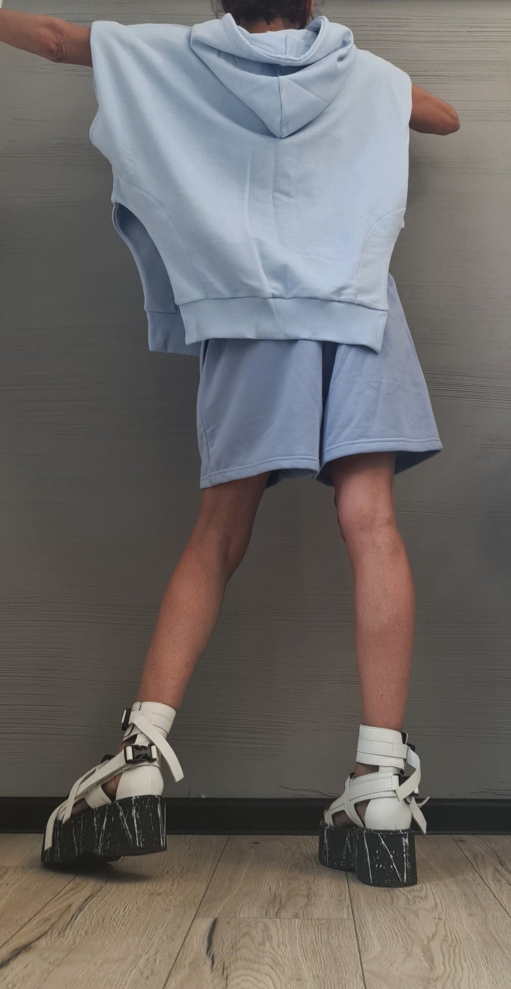 Asymmetrical Blouse, Shorts Set, Casual Cotton Set, Extravagant Women Set, Modern Women Set, Street Fashion