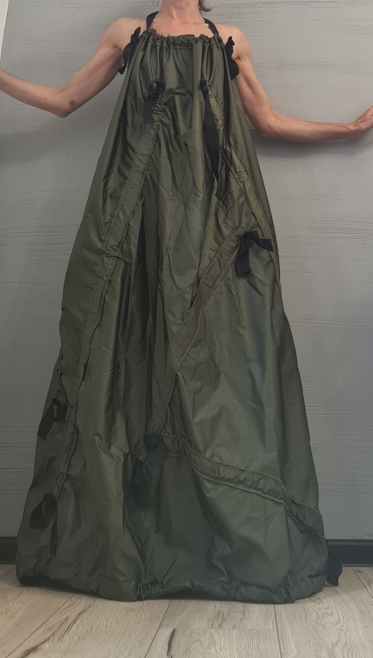 Military green Maxi Dress, Kaftan Dress, Bare back, Sleeveless Dress, Extravagant Dress, Sexy Dress, avant garde clothing