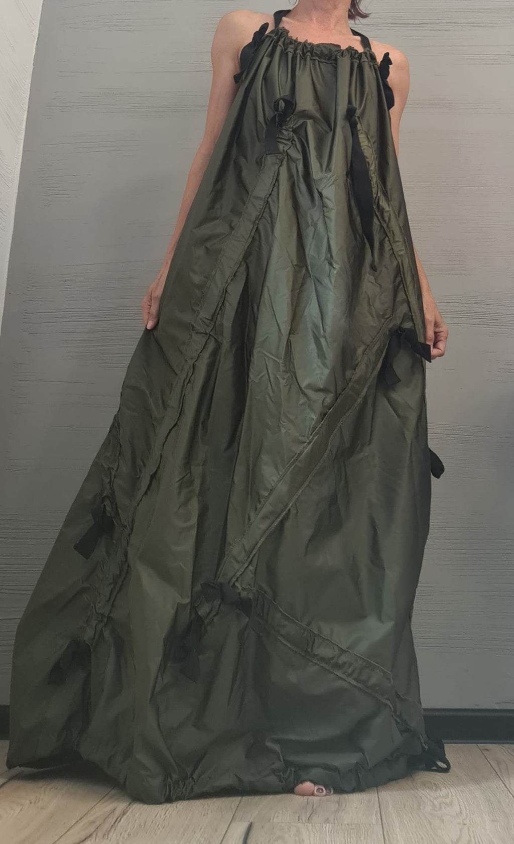 Military green Maxi Dress, Kaftan Dress, Bare back, Sleeveless Dress, Extravagant Dress, Sexy Dress, avant garde clothing
