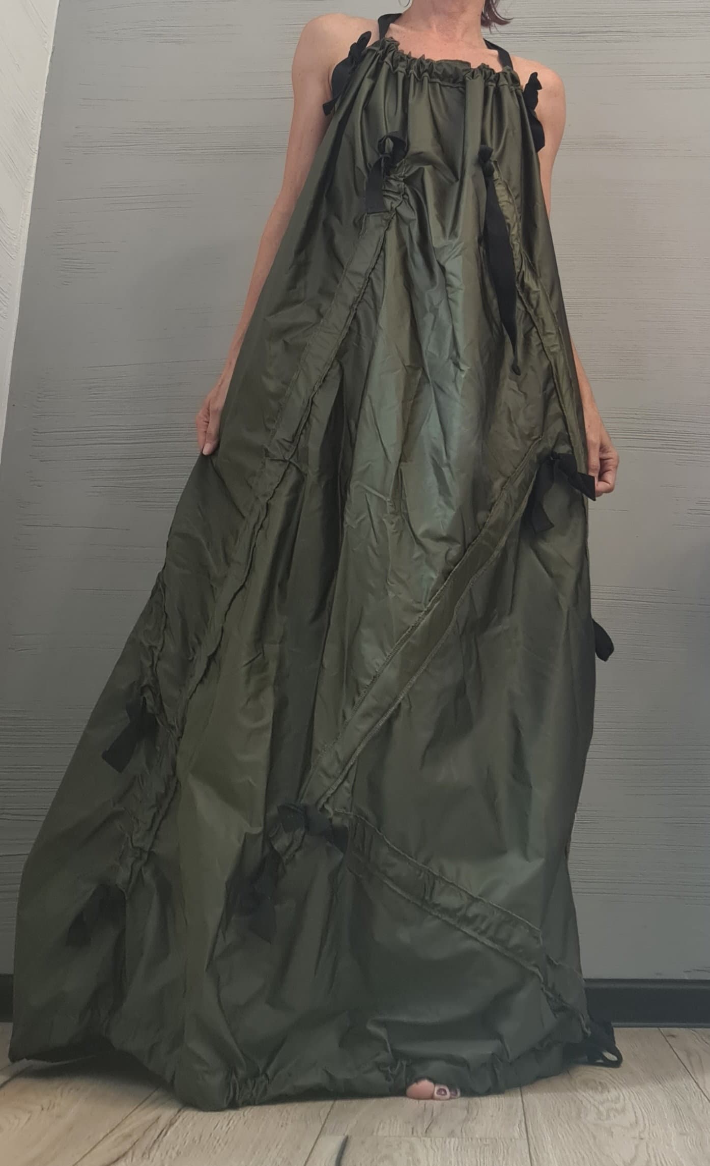 Military green Maxi Dress, Kaftan Dress, Bare back, Sleeveless Dress, Extravagant Dress, Sexy Dress, avant garde clothing