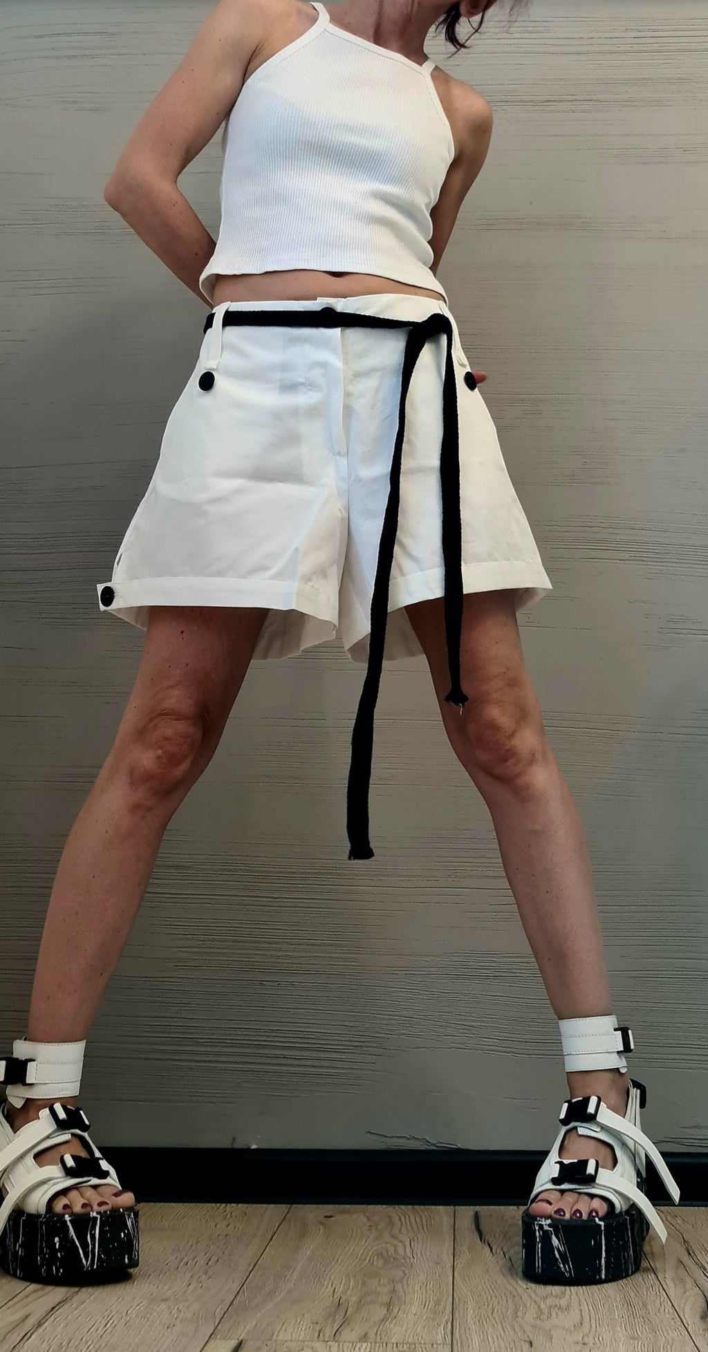 White Extravagant Pants, Women Sexy Shorts, Loose Pants, Short Pants, Gothic Pants, Avant Garde Shorts