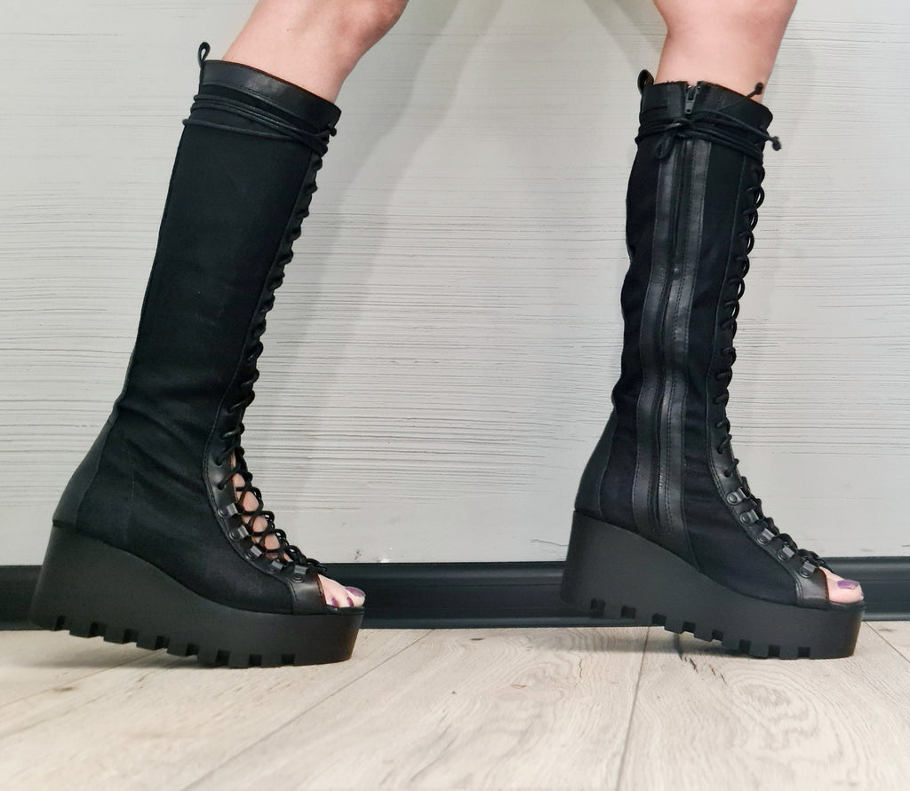 Summer linen boots, Leather Gladiator Sandals, High Platform Sandals, Women Platform Boots, Gothic Shoes, Leather Wedges