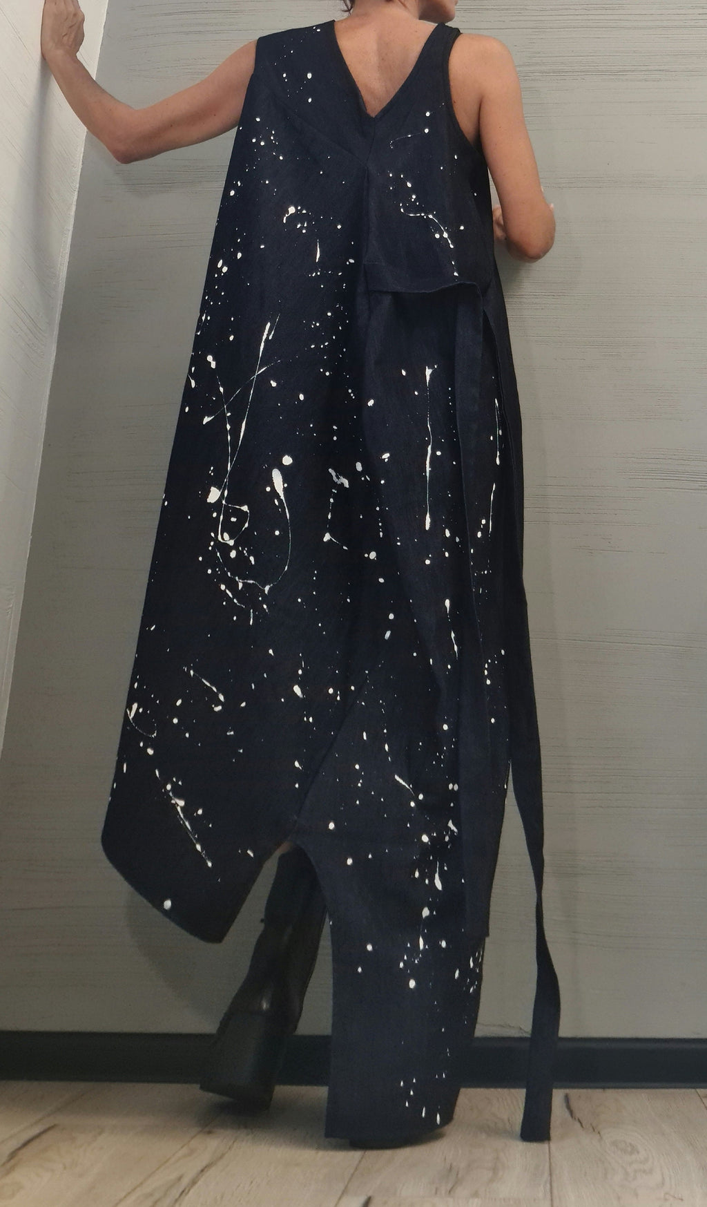 Denim Dress, Asymmetric Dress, Spray paint, Oversize Dress, Sleeveless Dress, Extravagant Dress, Plus Size Dress, Avant-garde