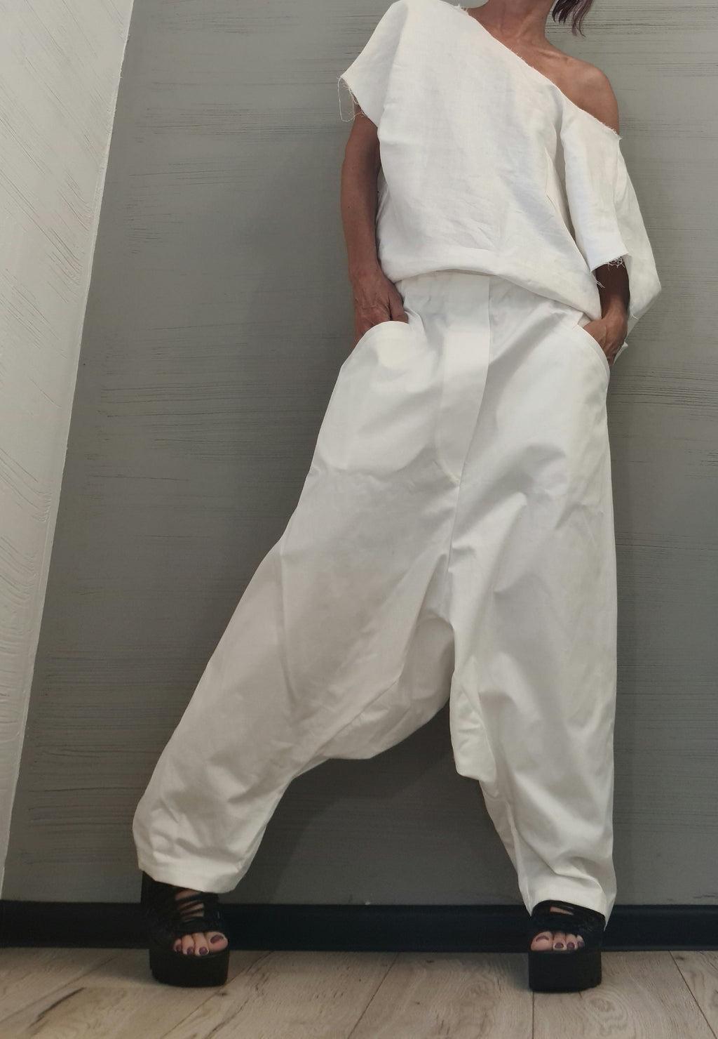 Think pink, Avant-garde Harem Jumpsuit, Loose Jumpsuit, Drop Crotch Jumpsuit, Plus Size Clothing, Oversize Jumpsuit