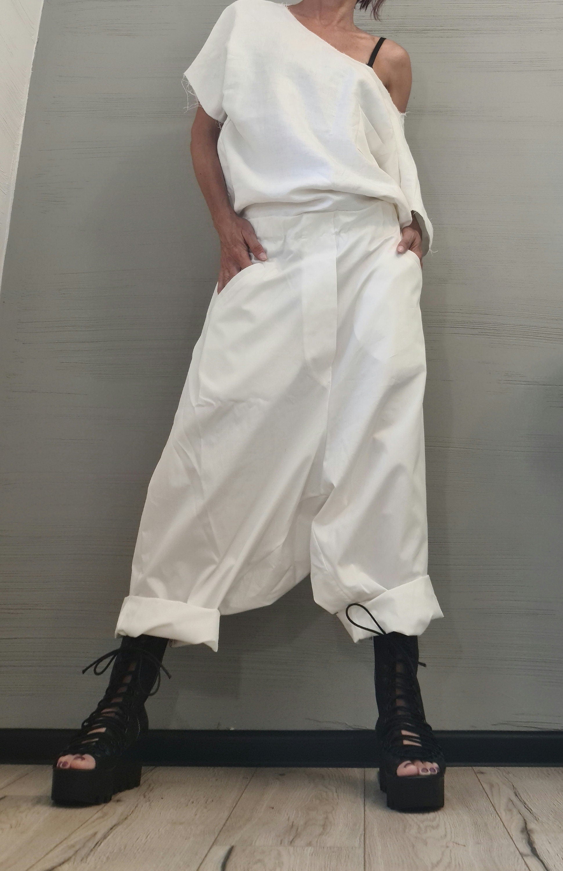 Think pink, Avant-garde Harem Jumpsuit, Loose Jumpsuit, Drop Crotch Jumpsuit, Plus Size Clothing, Oversize Jumpsuit