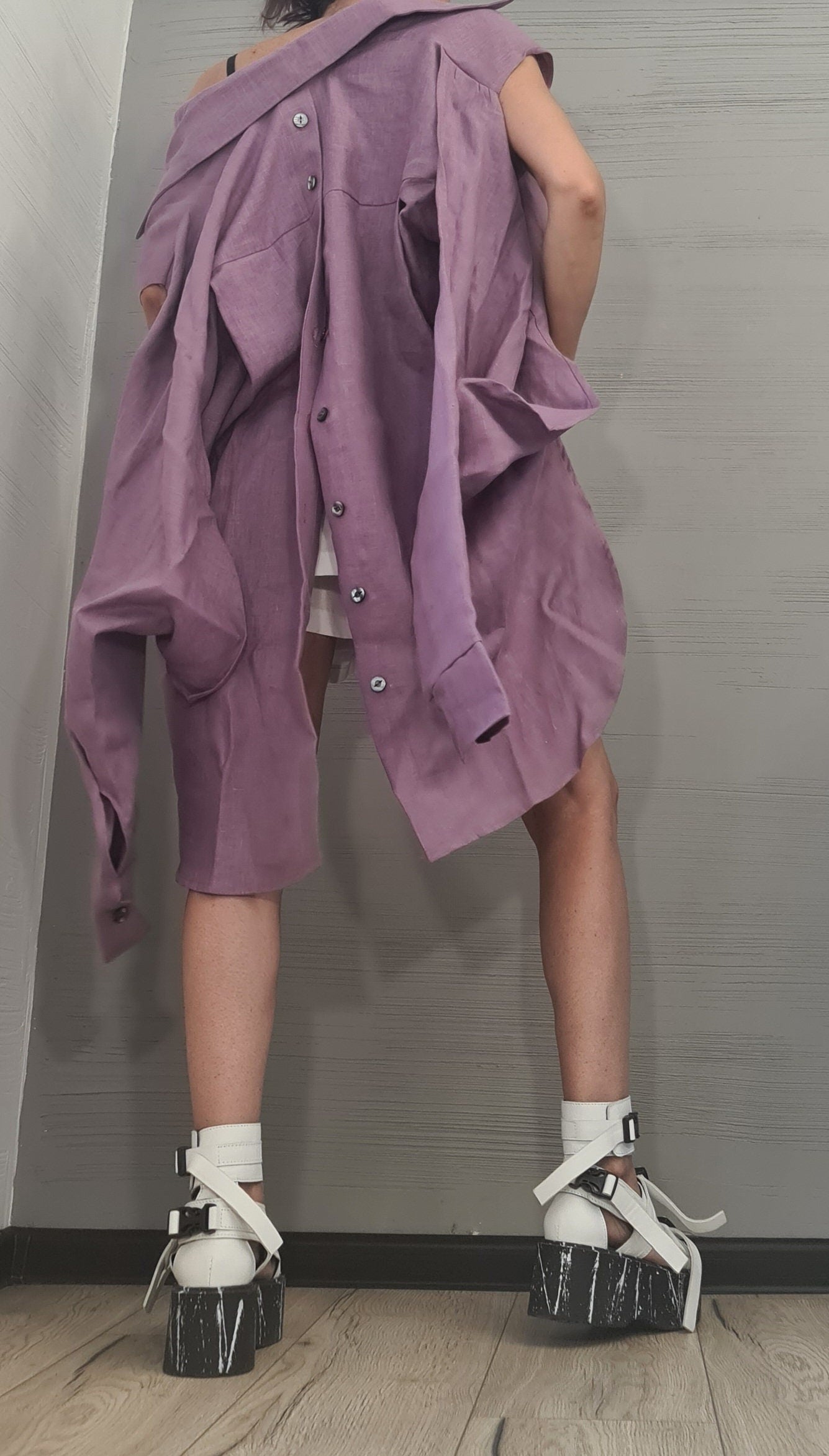 New collection Linen Asymmetric Shirt, Open back Shirt, Avant Garde Tunic, Turquoise Tunic Shirt,Extravagant Shirt, Oversize Tunic