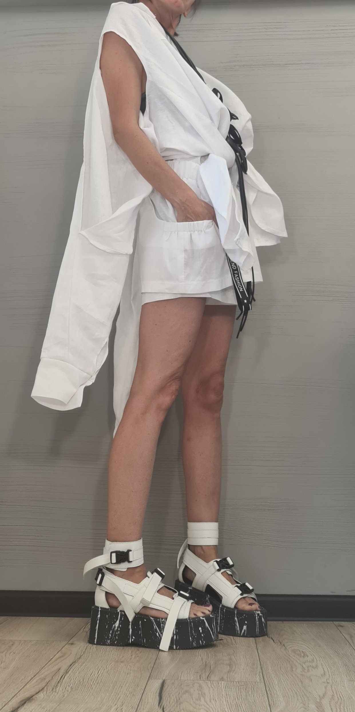 Extravagant Summer Linen Set, Purple Blouse Shorts Set, Asymmetrical Top, Sexy Women Set, Pants Skirt, Open Back Blouse, New collection