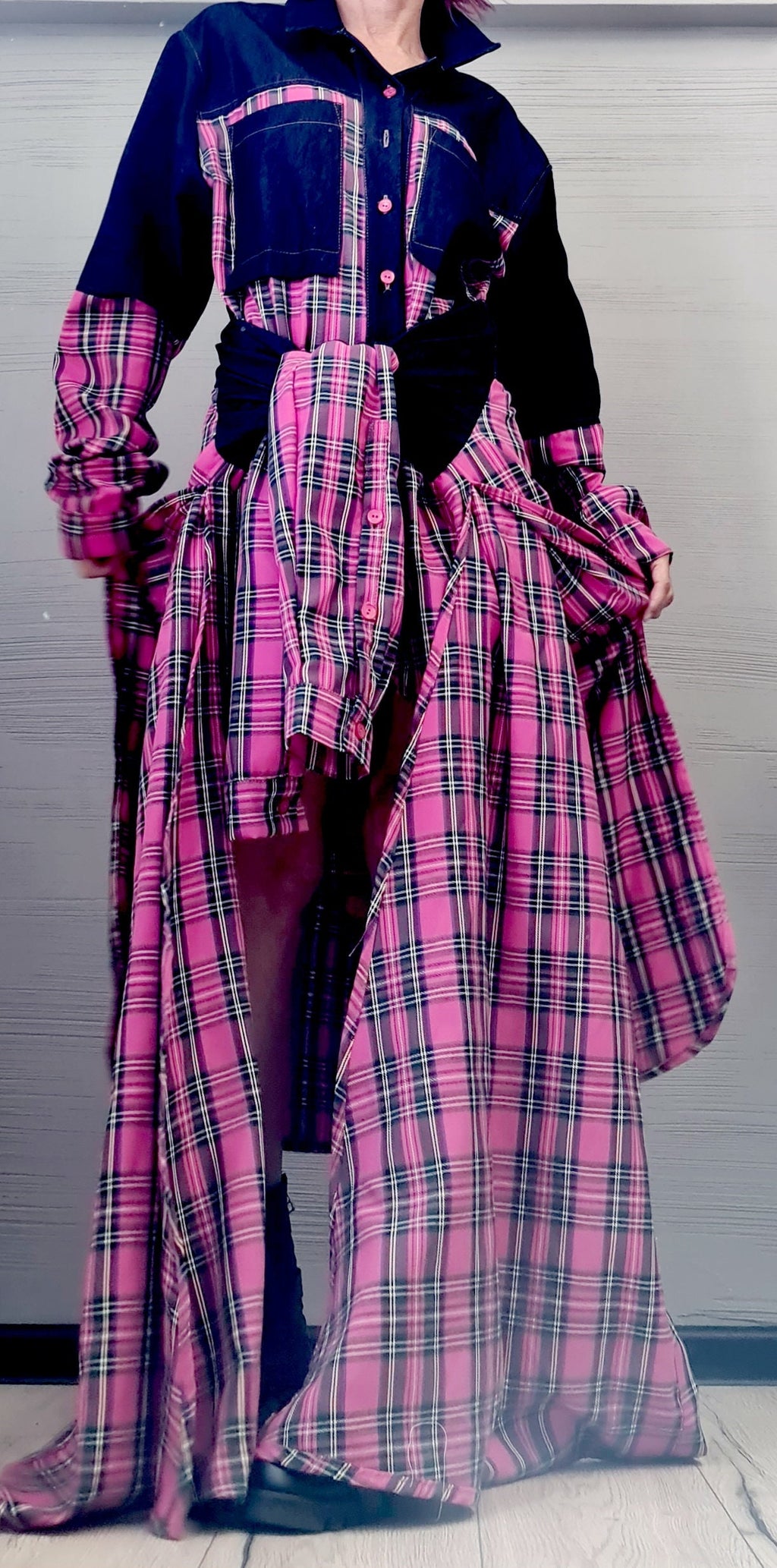 Pink Square Deconstructed Shirt, Asymmetric Shirt, Long Short Shirt Dress, Avant Garde Tunic,  New collection