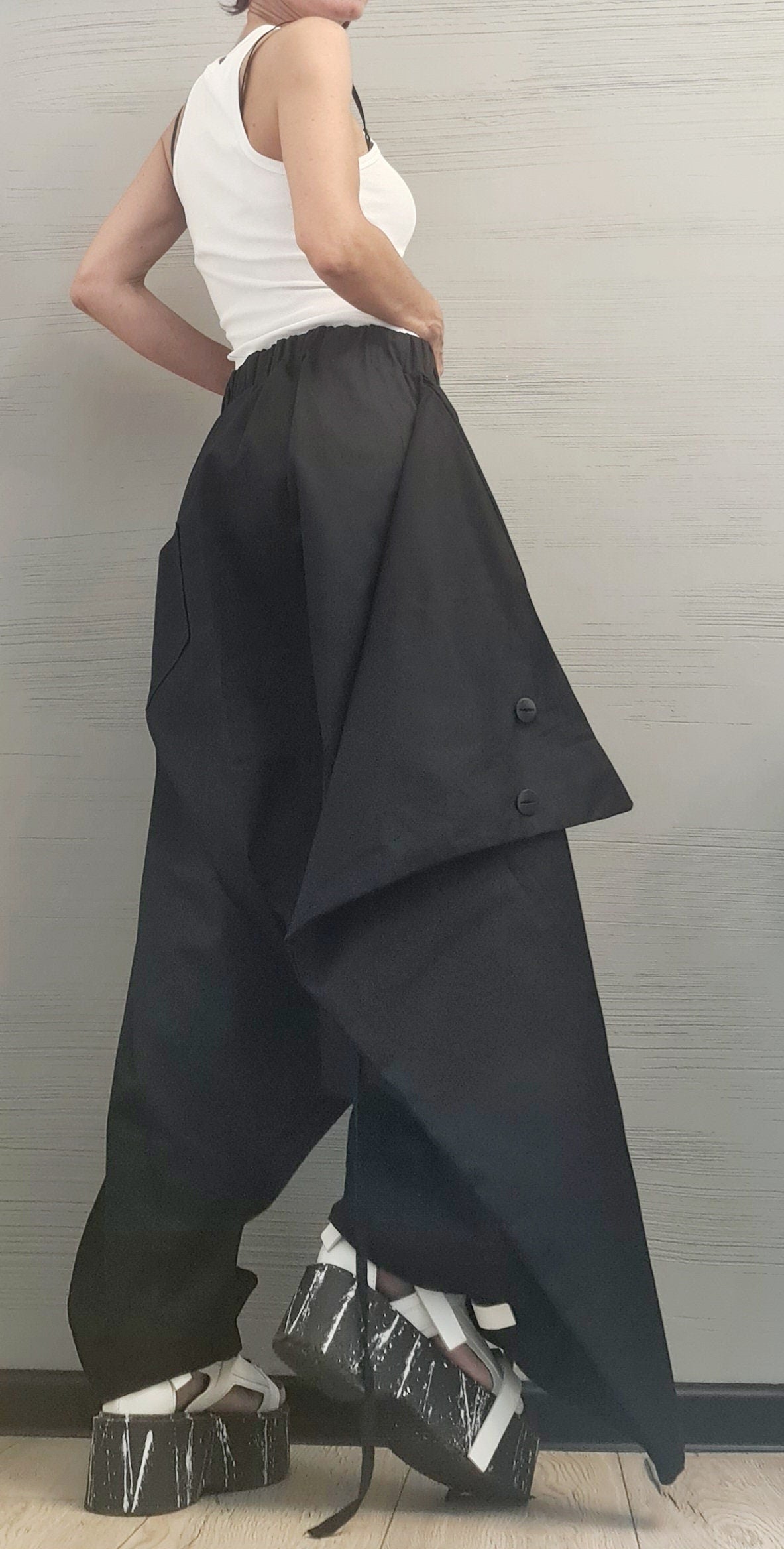 New collection BlackTrousers Skirt, Loose Pants, Extravagant Harem Pants, Women Pants,Avant-garde, Deconstructed trousers