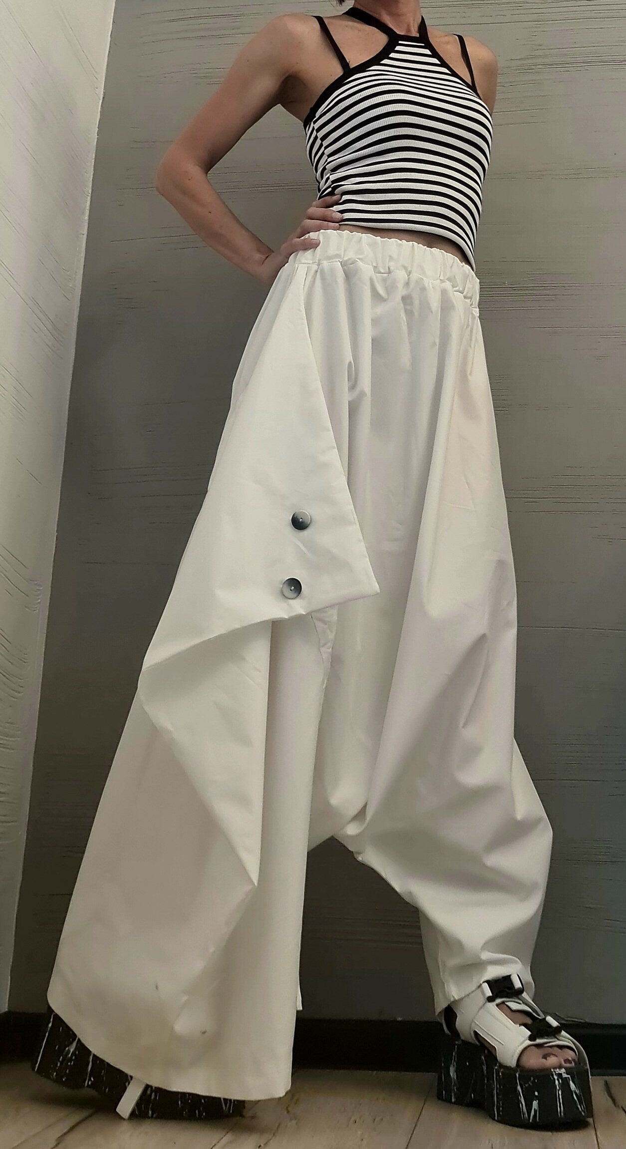 Extravagant Set, Asymmetrical Trousers Skirt, Loose Pants, Extravagant Harem Pants, Avant-garde, Deconstructed