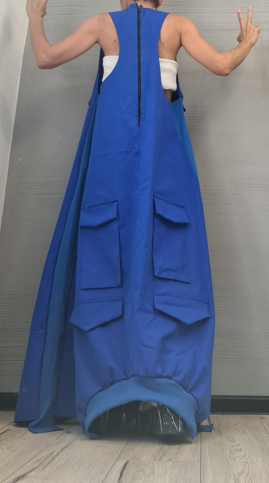 Blue Deconstructed Dress, Long Loose Dress, Pockets Dress, Asymmetric Dress, Gothic Dress, Extravagant Dress, Sleeveless Dress