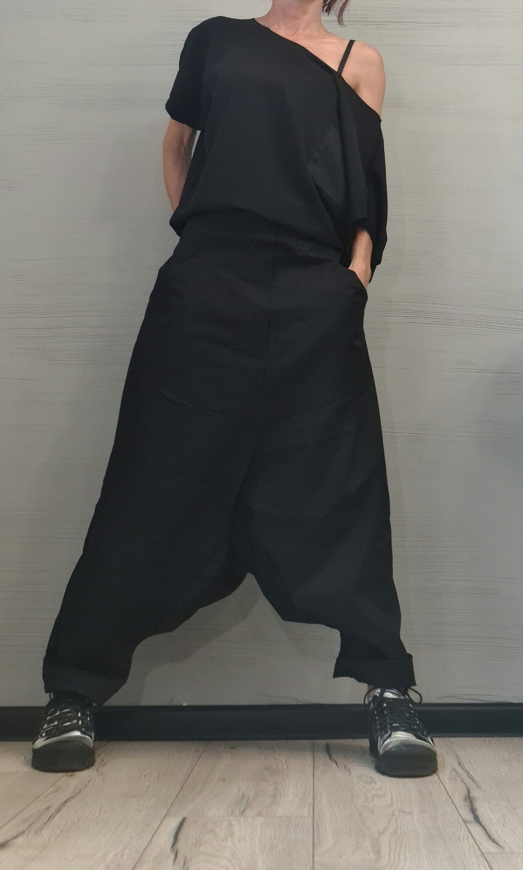 Avant-garde Black Harem Jumpsuit, Loose Jumpsuit, Drop Crotch Jumpsuit, Plus Size Clothing, Urban Clothing, Oversize Jumpsuit, Gothic