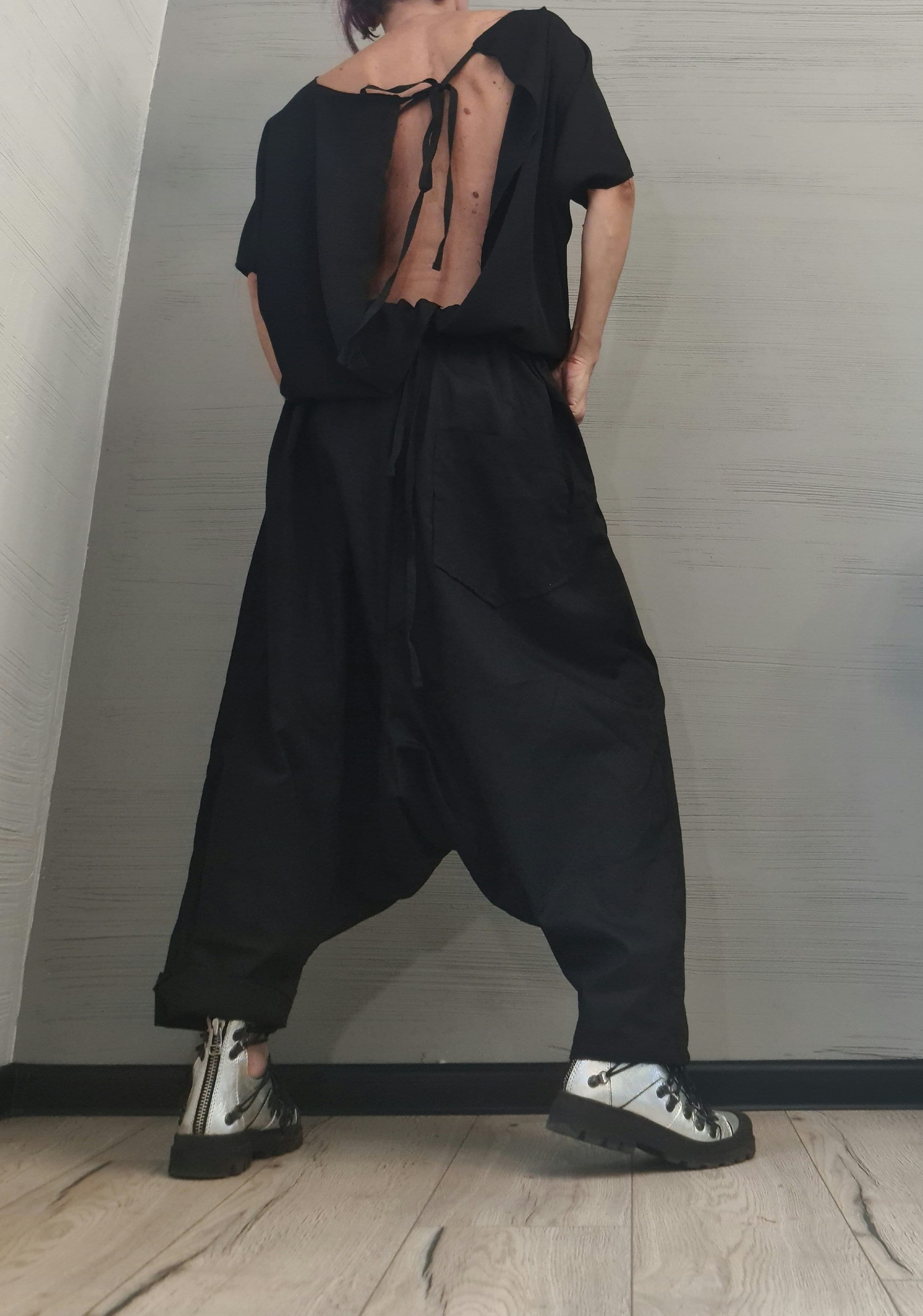 Avant-garde Black Harem Jumpsuit, Loose Jumpsuit, Drop Crotch Jumpsuit, Plus Size Clothing, Urban Clothing, Oversize Jumpsuit, Gothic