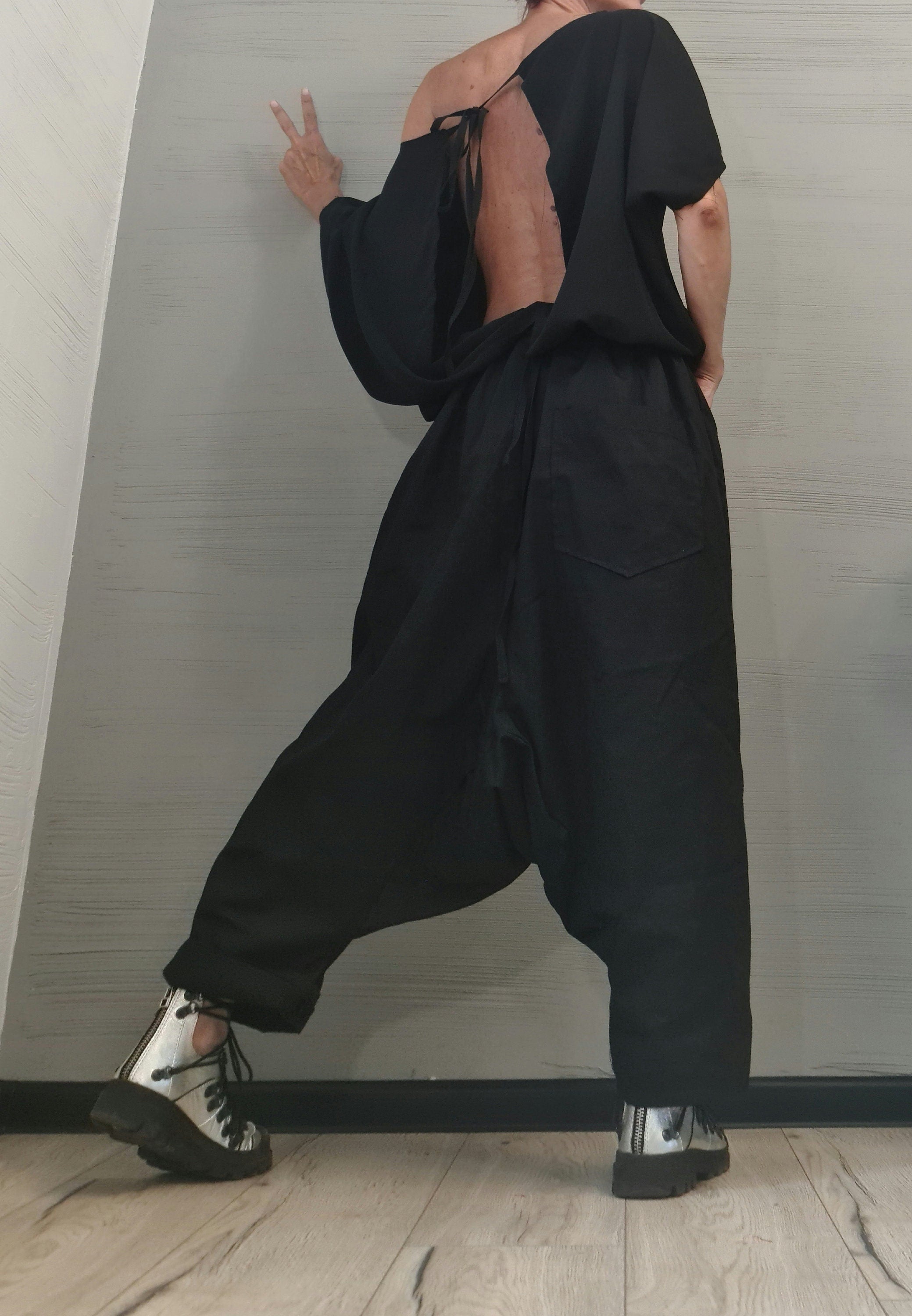 Avant-garde Black Harem Jumpsuit, Loose Jumpsuit, Drop Crotch Jumpsuit, Plus Size Clothing, Urban Clothing, Oversize Jumpsuit, Gothic