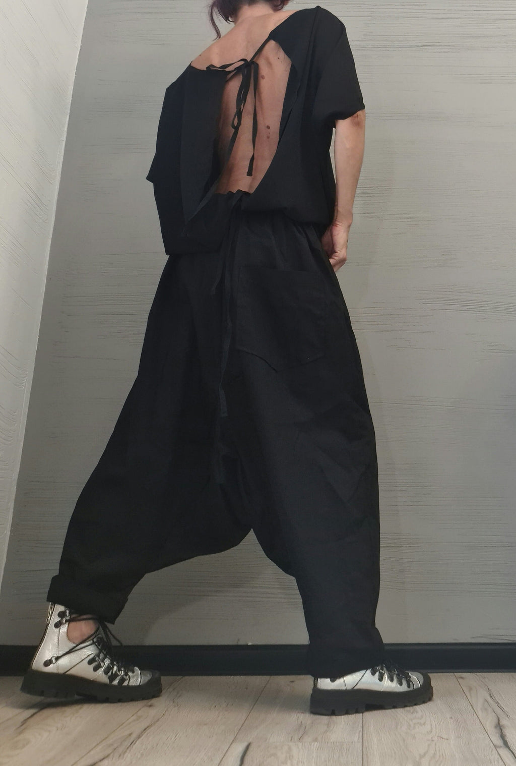 Avant-garde Black Harem Jumpsuit, Loose Jumpsuit, Drop Crotch Jumpsuit, Plus Size Clothing, Urban Clothing, Oversize Jumpsuit, Gothic