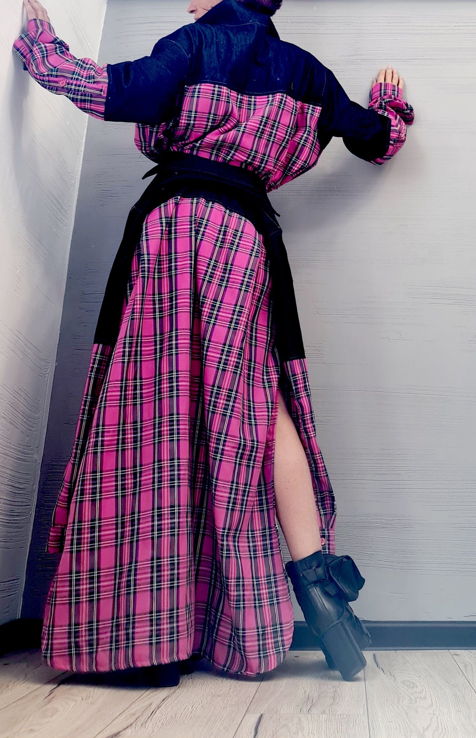 Pink Square Deconstructed Shirt, Asymmetric Shirt, Long Short Shirt Dress, Avant Garde Tunic,  New collection