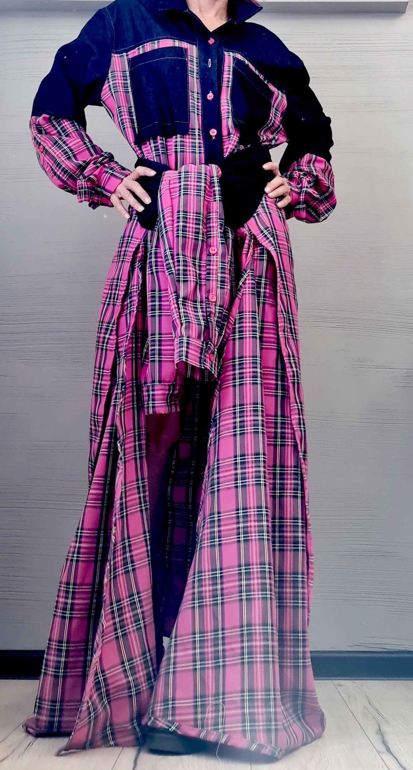 Pink Square Deconstructed Shirt, Asymmetric Shirt, Long Short Shirt Dress, Avant Garde Tunic,  New collection