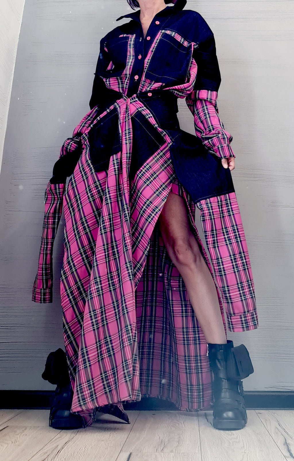 Pink Square Deconstructed Shirt, Asymmetric Shirt, Long Short Shirt Dress, Avant Garde Tunic,  New collection