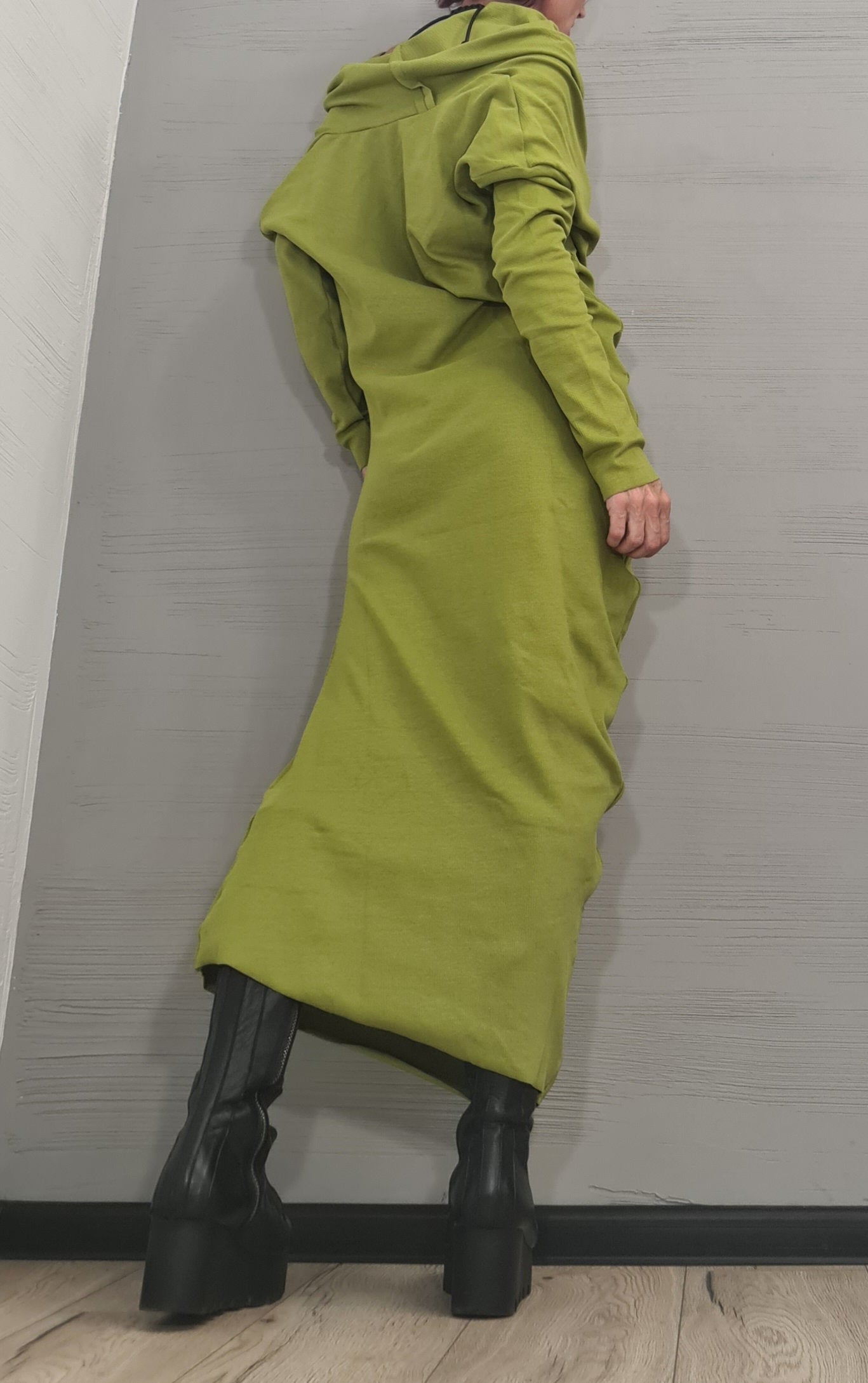 Fitted Long Dress, Extravagant  Asymmetric Dress, Cotton Dress, Plus Size Clothing, Blouson Dress, Sexy Dress, Long Sleeve, New collection