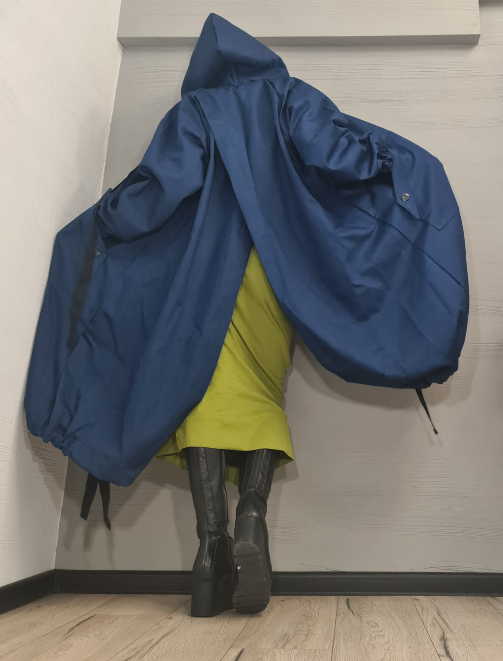 Extravagant Denim Long Loose Hooded Jacket , Spring Blazer, Asymmetrical Jacket, Trench Coat, Gothic, New collection