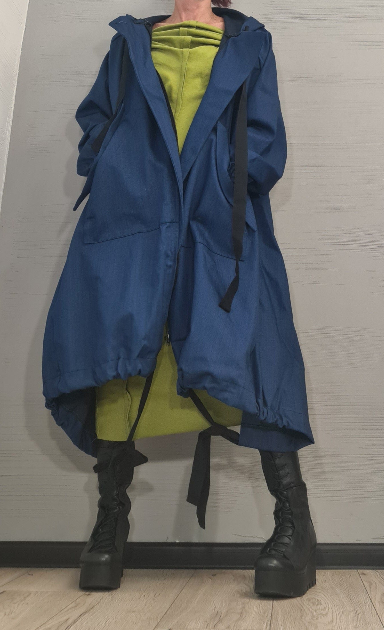 Extravagant Denim Long Loose Hooded Jacket , Spring Blazer, Asymmetrical Jacket, Trench Coat, Gothic, New collection