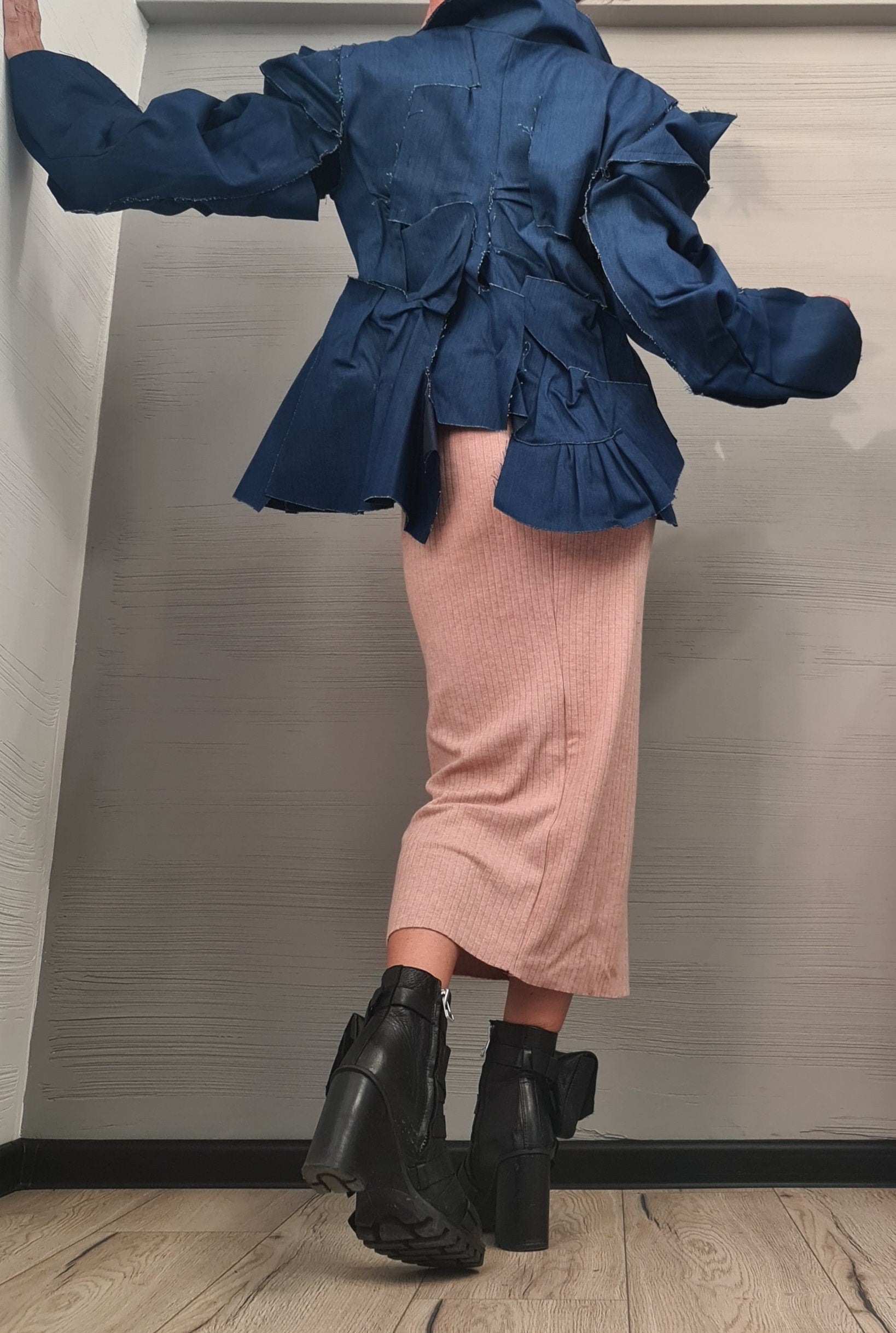 Avant Garde Blazer, Denim Jacket, Suit Jacket, Deconstructed Blazer, Futuristic Clothing, Fitted Jacket, Steampunk Jacket, Women Blazer