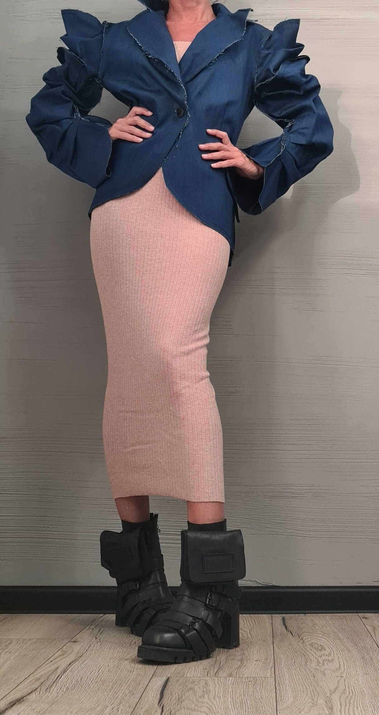 Avant Garde Blazer, Denim Jacket, Suit Jacket, Deconstructed Blazer, Futuristic Clothing, Fitted Jacket, Steampunk Jacket, Women Blazer