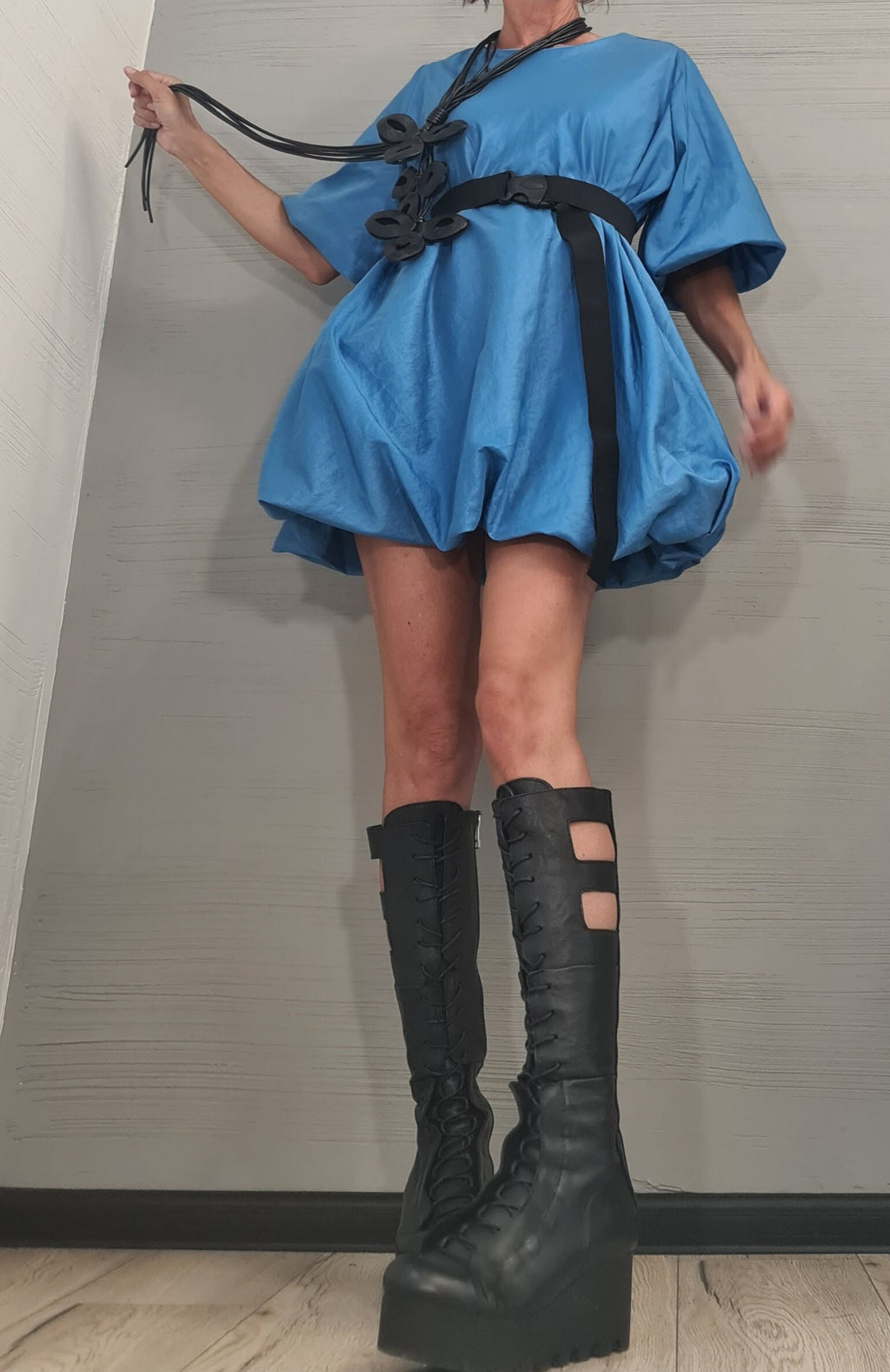 Short sexy dress, Extravagant Blue Taffeta Tunic Dress, Plus Size Clothing Loose Dress, Party Dress New collection Balloon dress