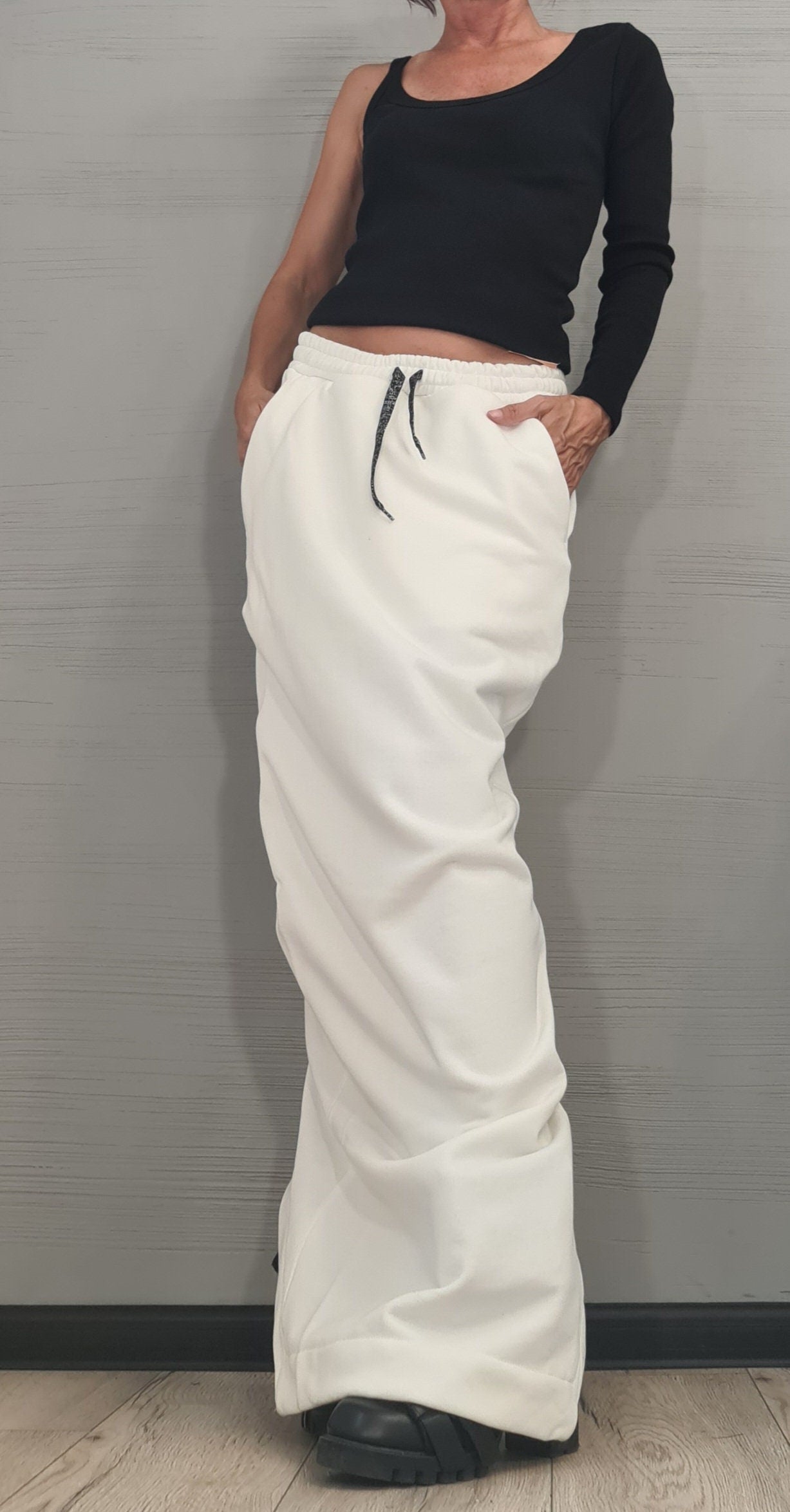New collection White Extravagant Cotton Skirt, A Line Skirt, Long Slit Skirt, Gothic Skirt, Asymmetric Skirt, Sexy Skirt