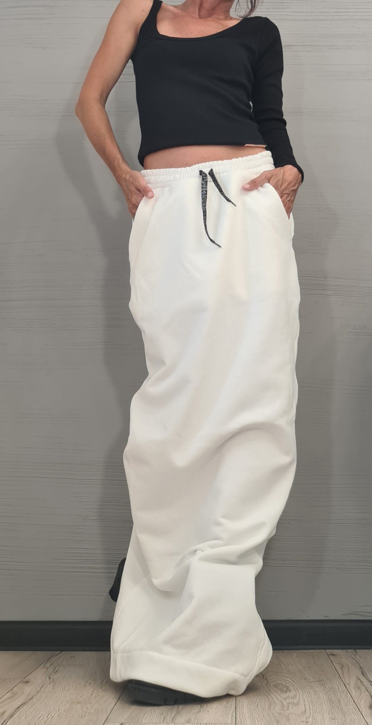 New collection White Extravagant Cotton Skirt, A Line Skirt, Long Slit Skirt, Gothic Skirt, Asymmetric Skirt, Sexy Skirt