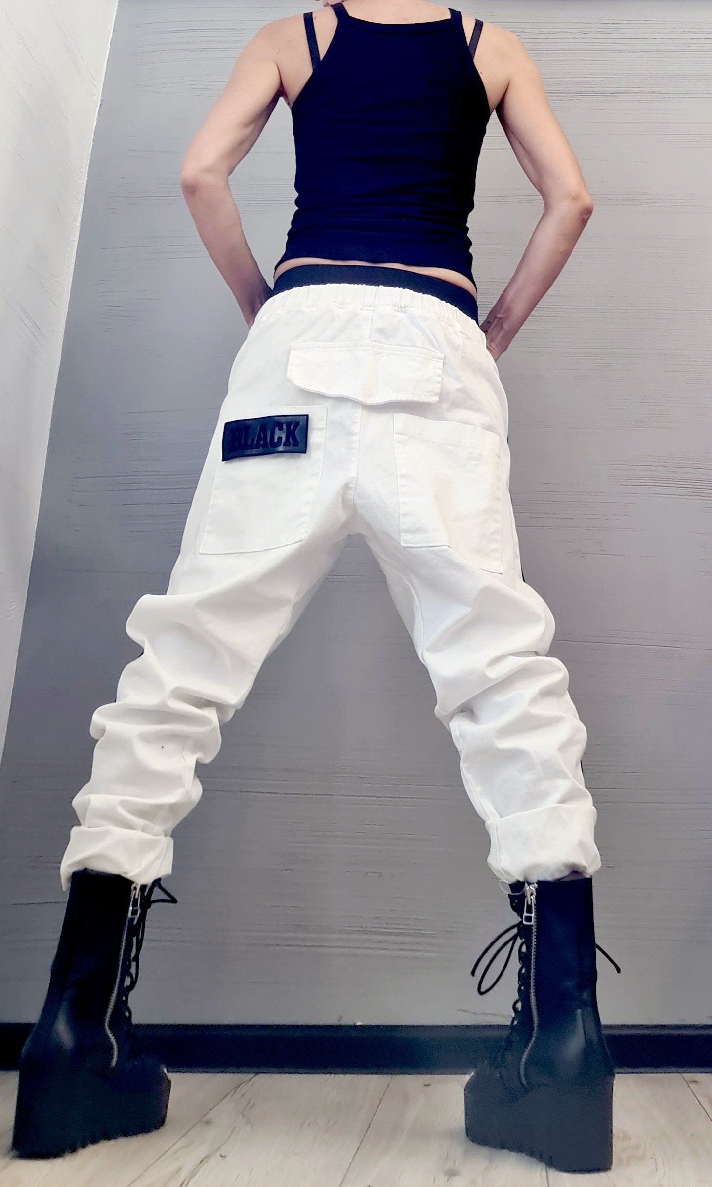 New collection Extravagant Women Harem Pants, Women Loose Trousers, Avant Garde Trousers, White Loose Pants, Gothic Pants, Black and white