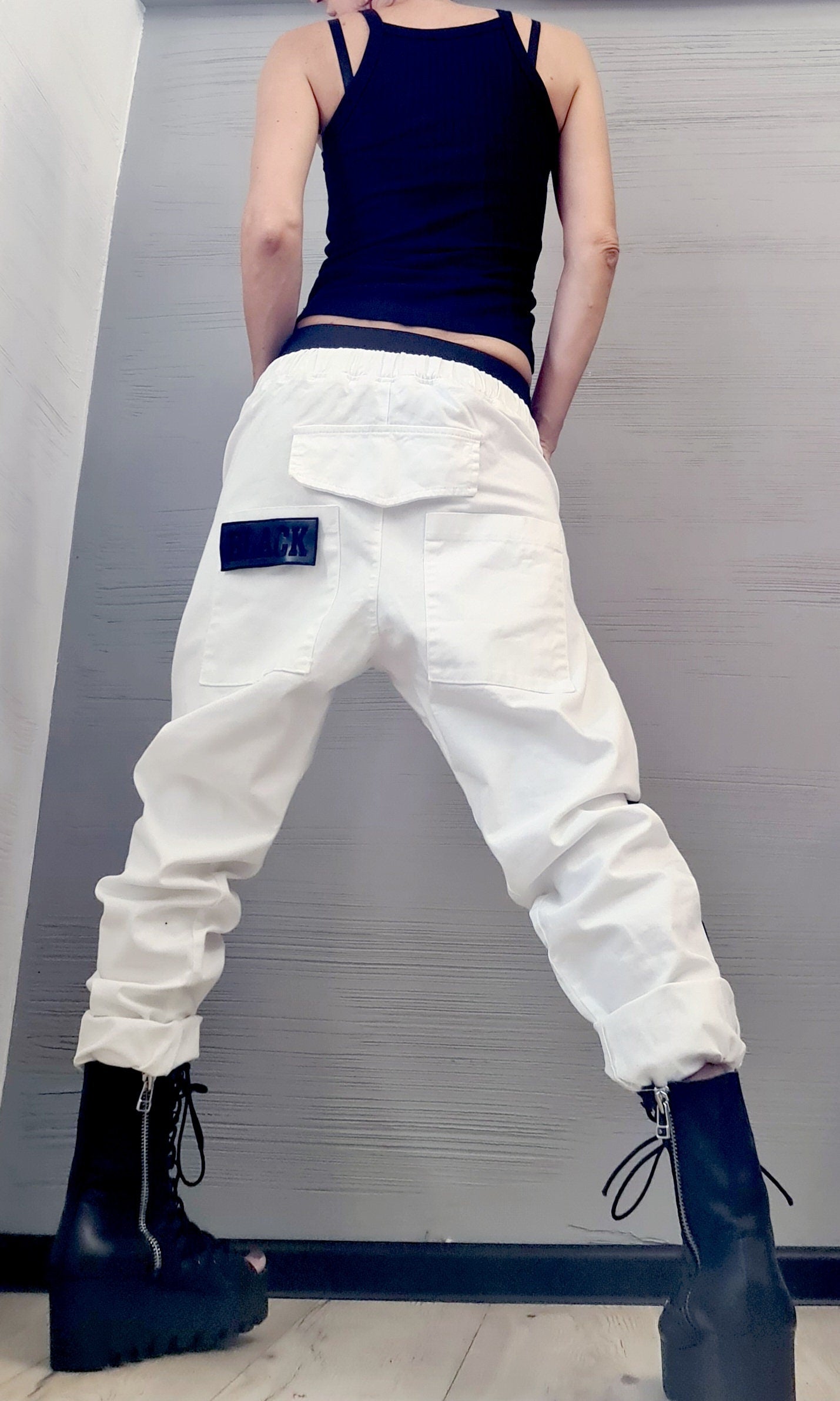 New collection Extravagant Women Harem Pants, Women Loose Trousers, Avant Garde Trousers, White Loose Pants, Gothic Pants, Black and white