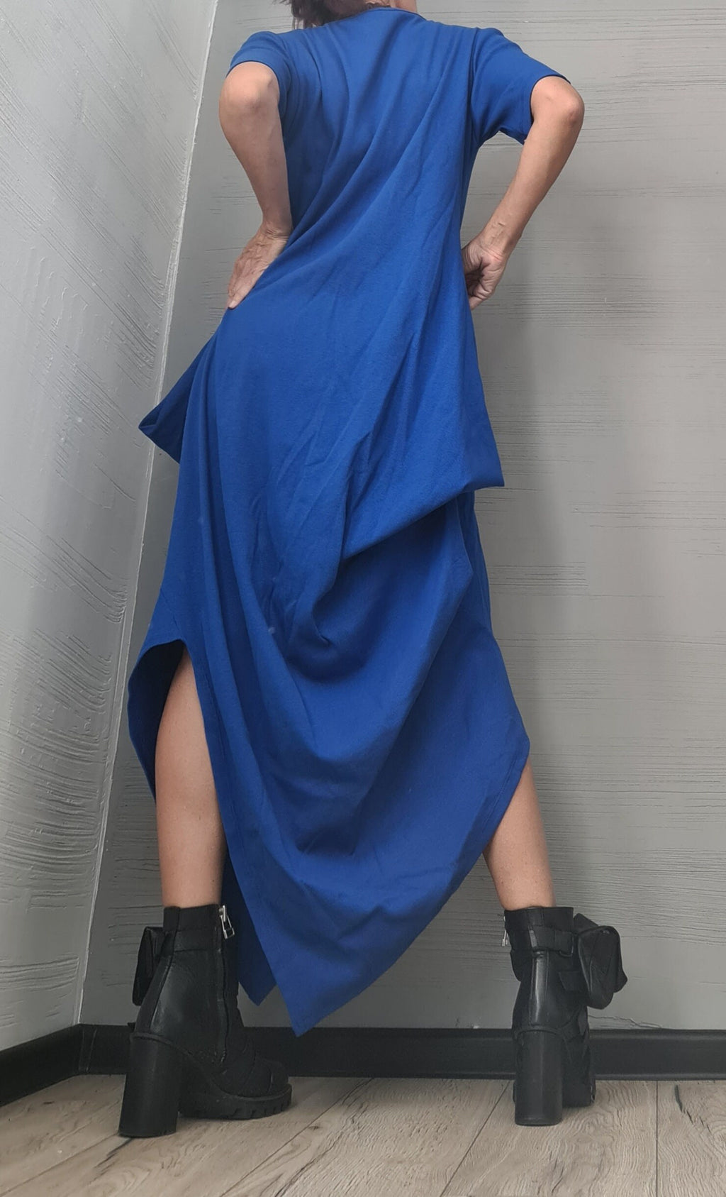 New collection Royal Blue Asymmetric Long Dress, Extravagant Fit Dress, Grunge Dress, Plus Size Clothing, Drape Dress, Loose Dress
