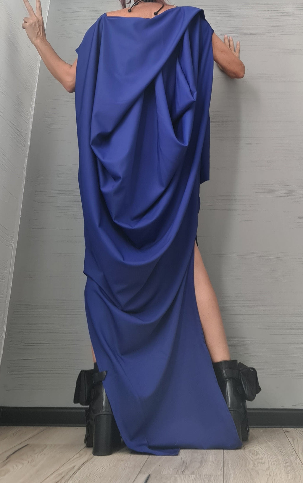 Royal Blue  Extravagant Dress, Maxi Dress, Plus Size Clothing, Oversize Dress, Avant Garde Dress, One Shoulder Dress, Drape Dress, Loose