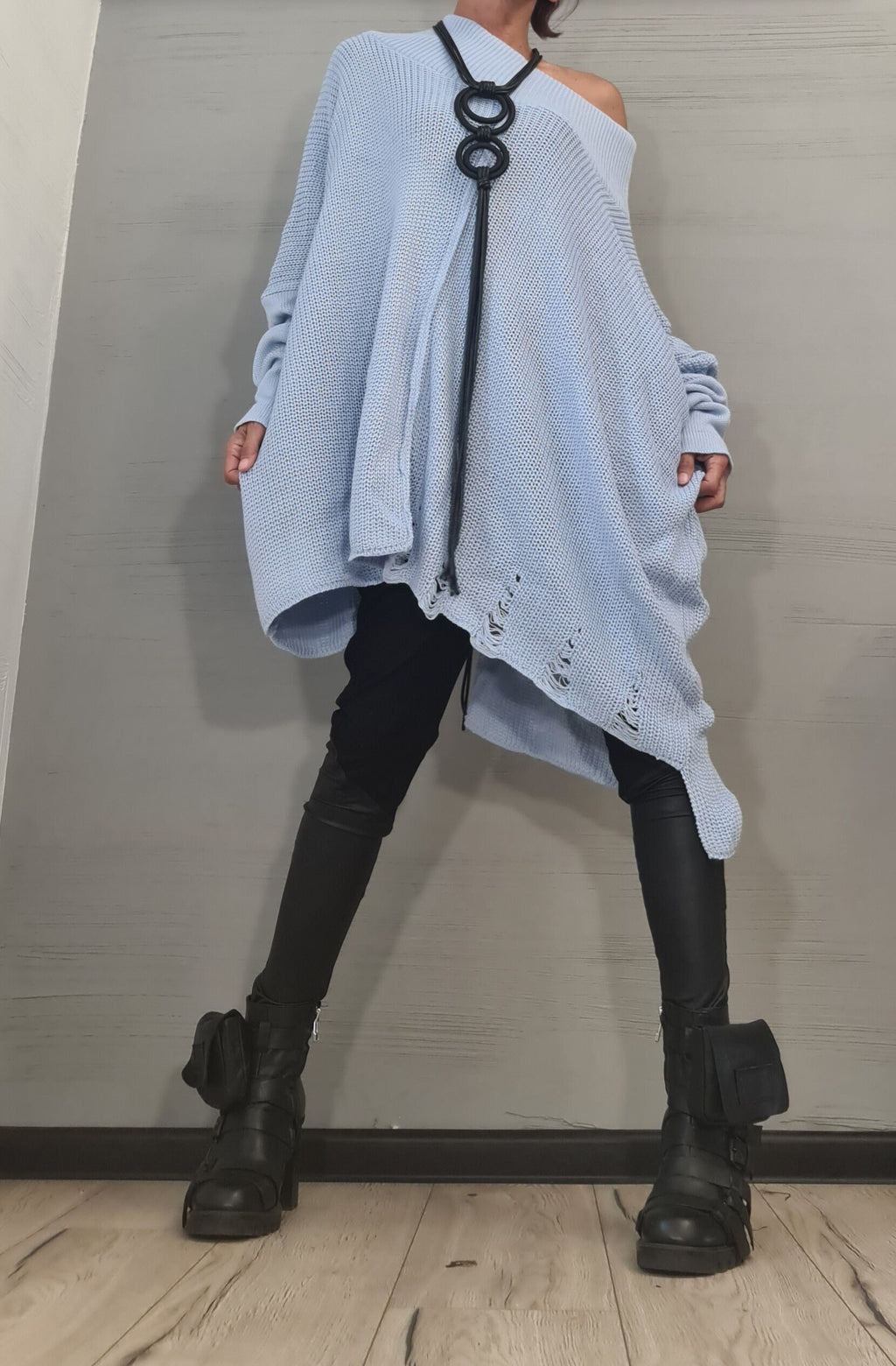 Asymmetrical Tunic, Avant Garde Tunic, Knitted Green Tunic, Gothic tunic, Loose Long Sleeve Top, Dressshoescode