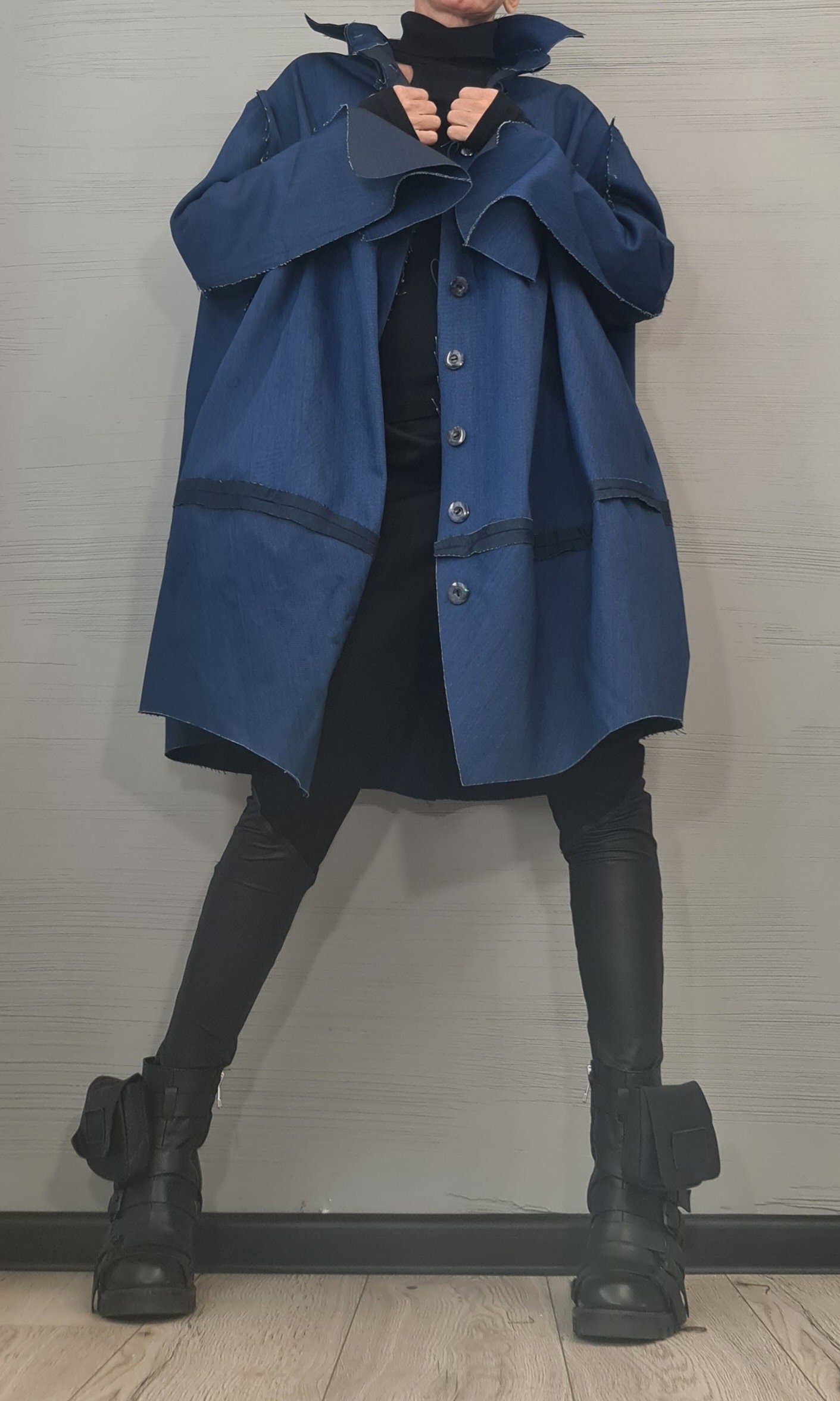 Extravagant Trench coat, Denim Trench coat, Plus Size Clothing, Oversize Trench coat Statement Outerwear