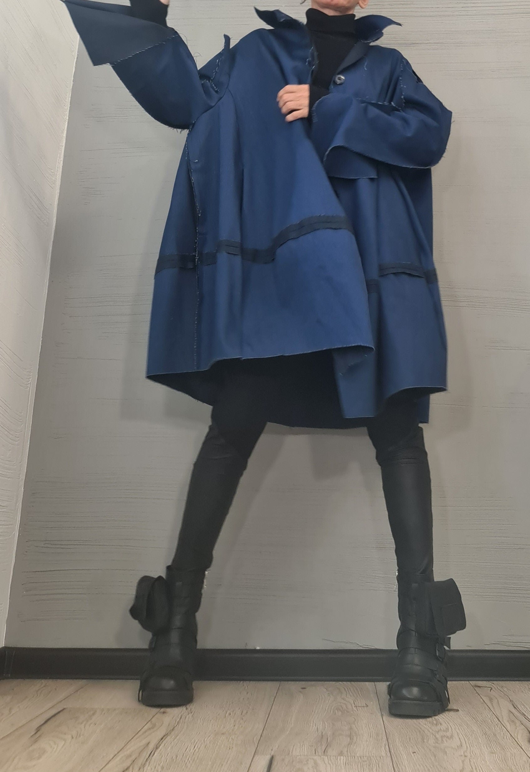 Extravagant Trench coat, Denim Trench coat, Plus Size Clothing, Oversize Trench coat Statement Outerwear