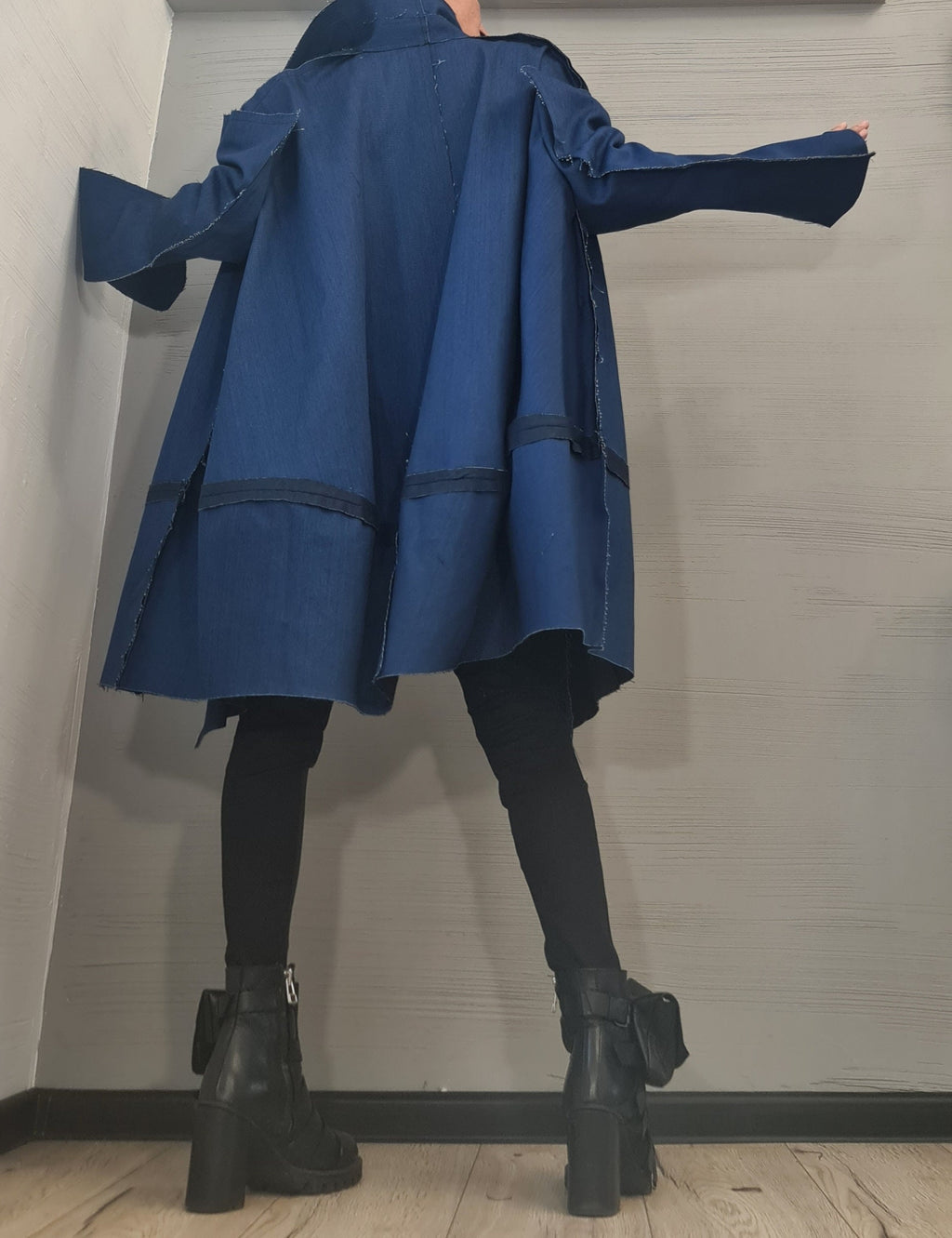Extravagant Trench coat, Denim Trench coat, Plus Size Clothing, Oversize Trench coat Statement Outerwear
