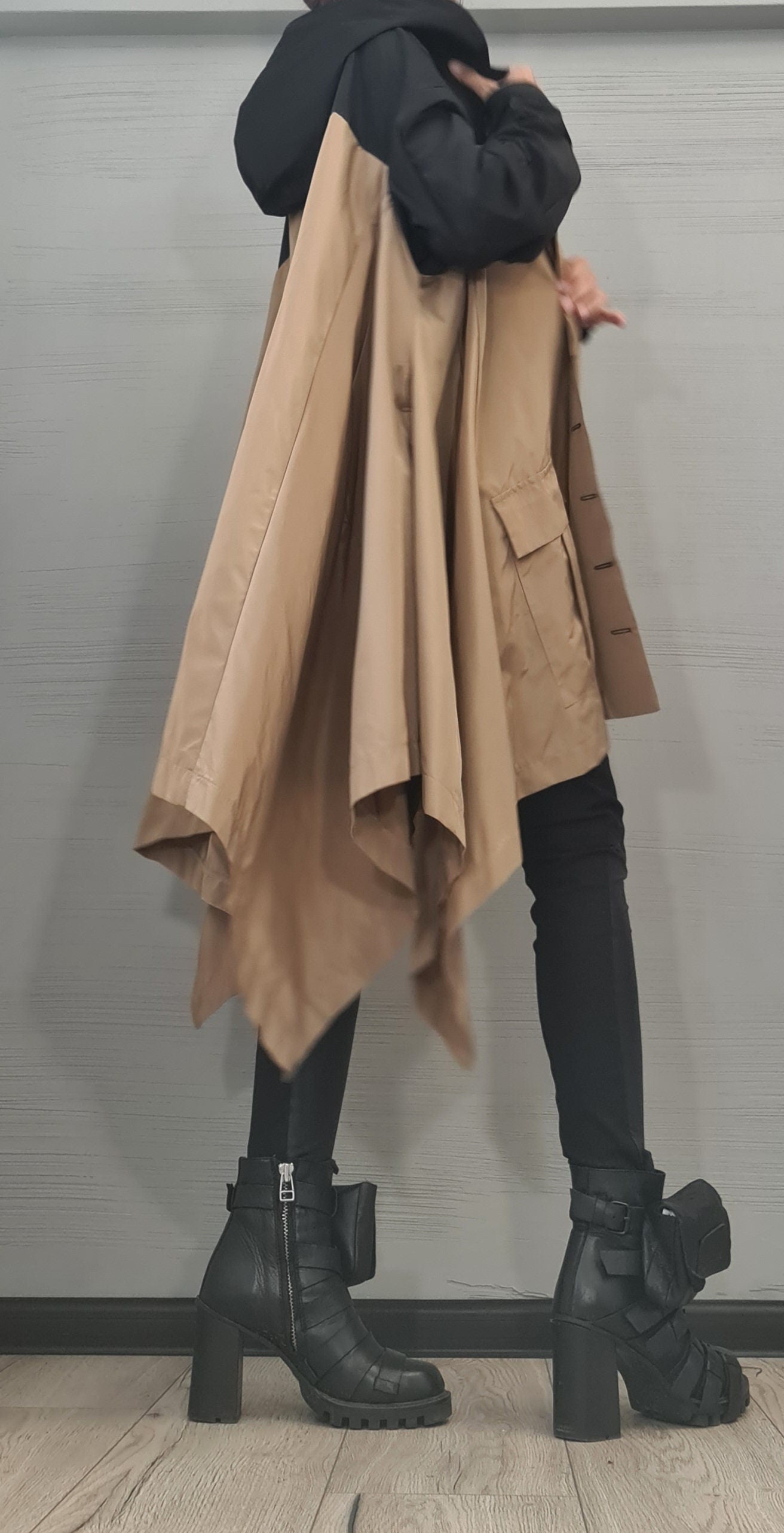 Extravagant Trenchcoat, Asymmetrical Jacket, Jacket Outer Pockets, Deconstructed  Clothing, Hooded Trenchcoat, New collection