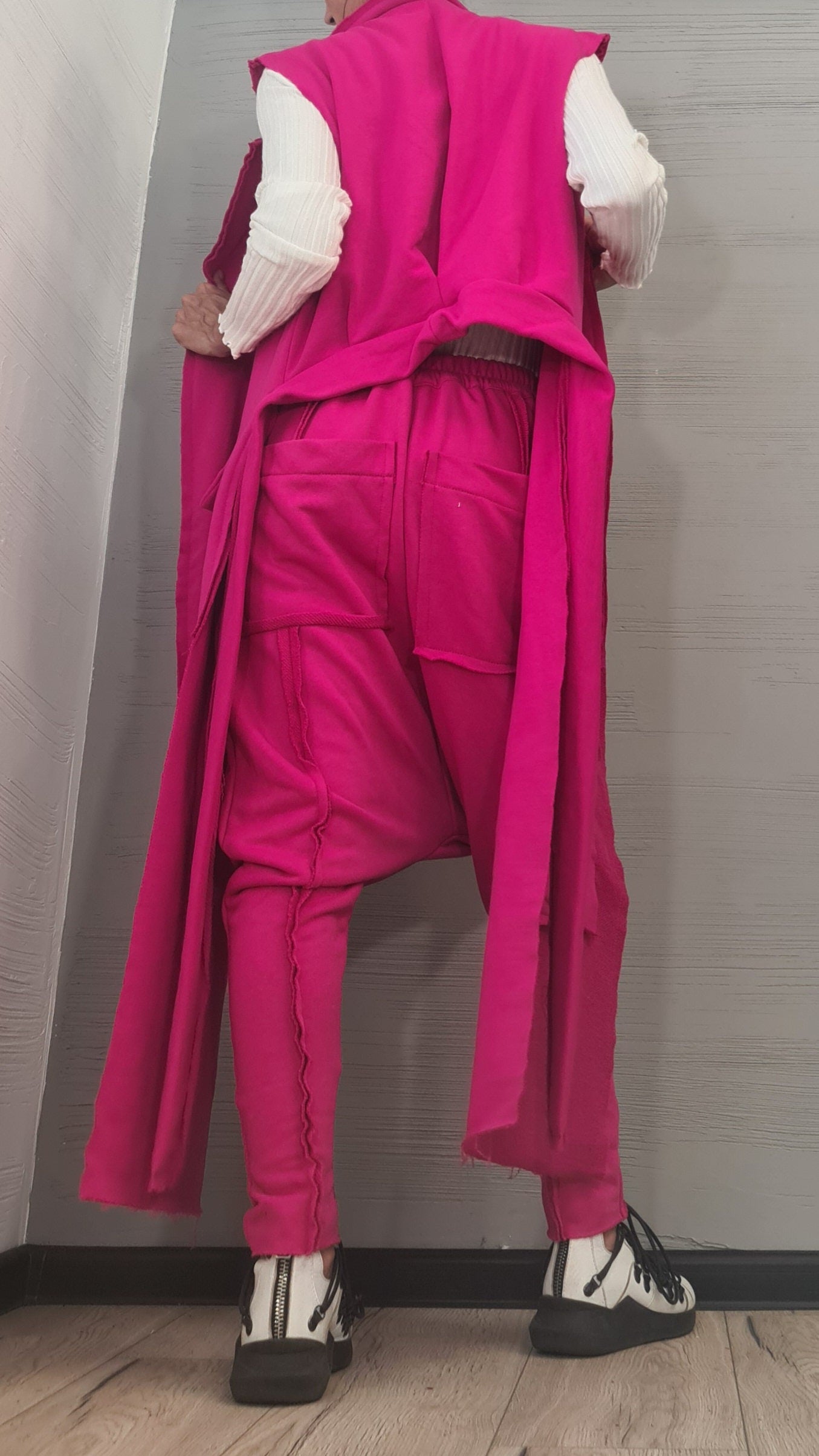 Outwear Women Set, Harem Pants, Vest Long Short, Extravagant Cotton Set, Extravagant Vest, Harem pant, Asymmetrical Set