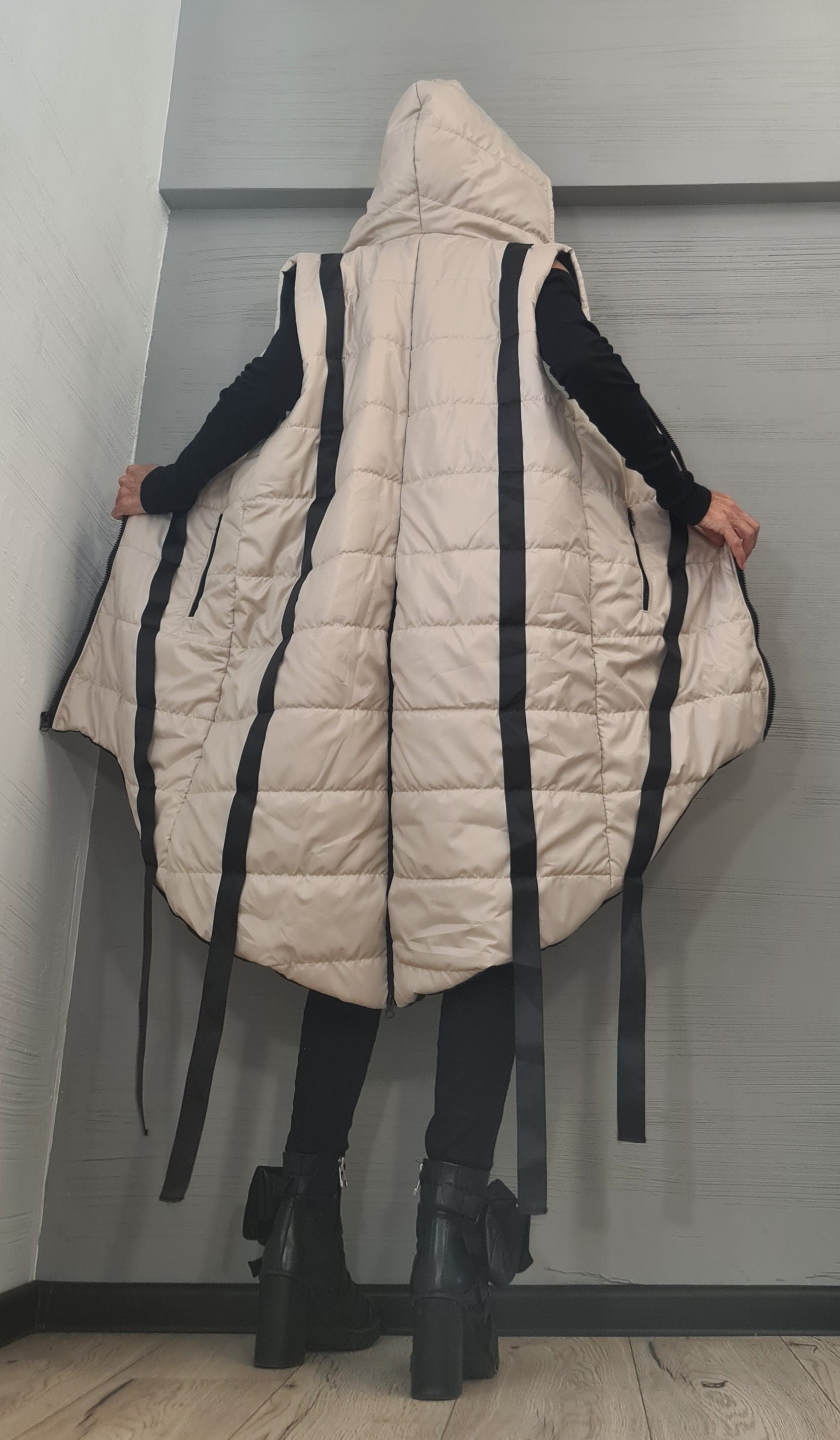 Winter Women Jacket Vest, Plus Size Clothing, Oversize Jacket, Extravagant Hooded Jacket, Avant Garde Clothing, Gothic Vest