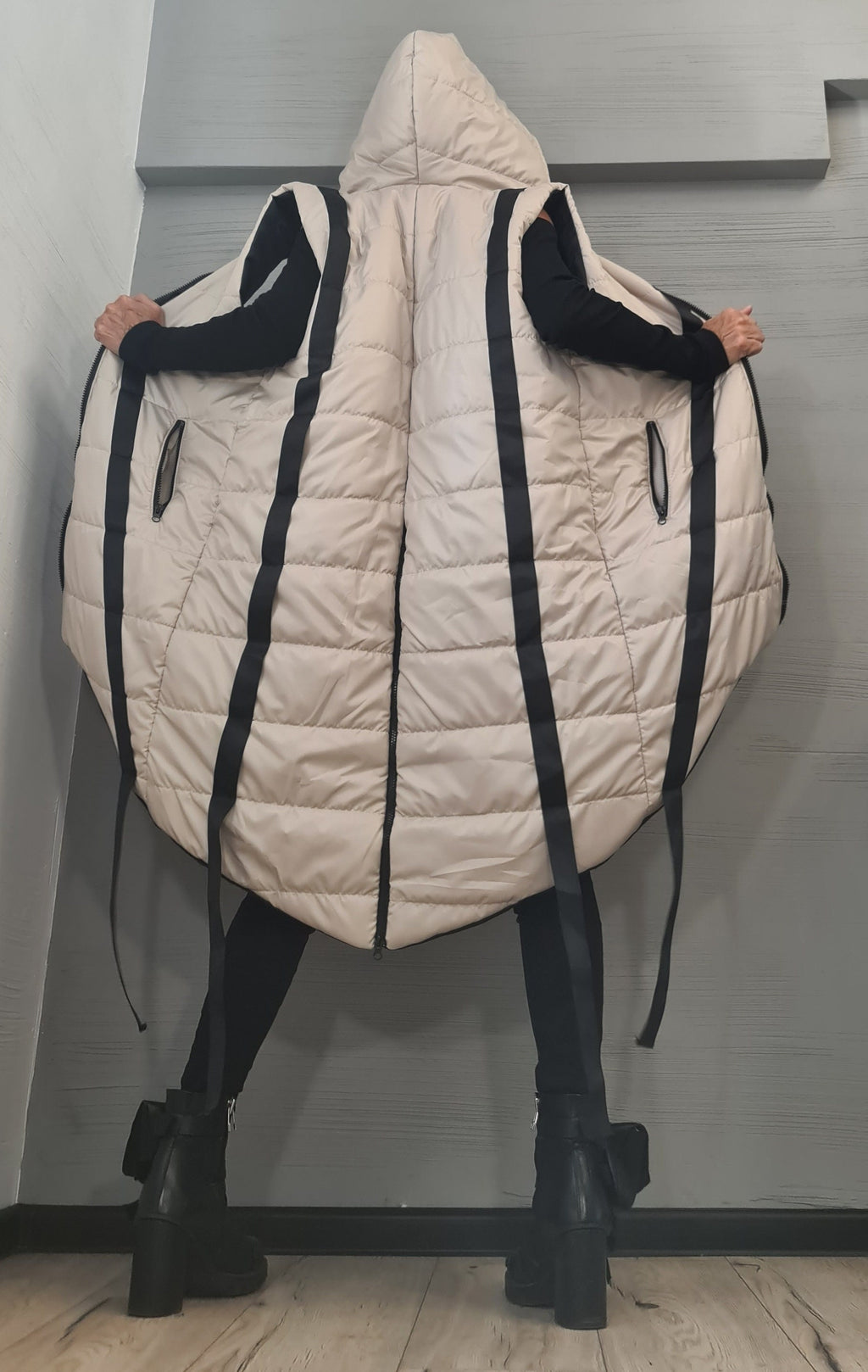 Winter Women Jacket Vest, Plus Size Clothing, Oversize Jacket, Extravagant Hooded Jacket, Avant Garde Clothing, Gothic Vest