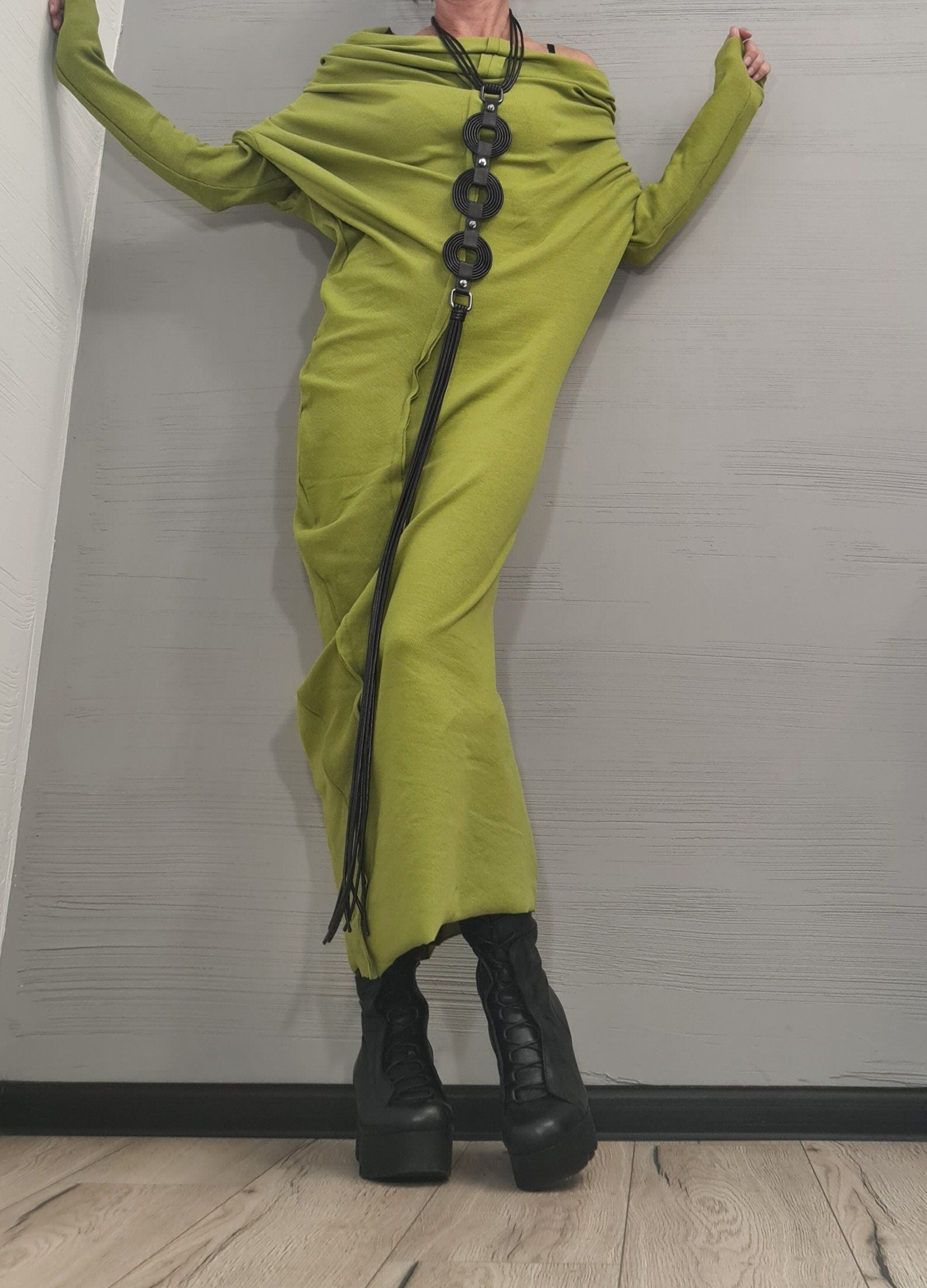 Fitted Long Dress, Extravagant  Asymmetric Dress, Cotton Dress, Plus Size Clothing, Blouson Dress, Sexy Dress, Long Sleeve, New collection