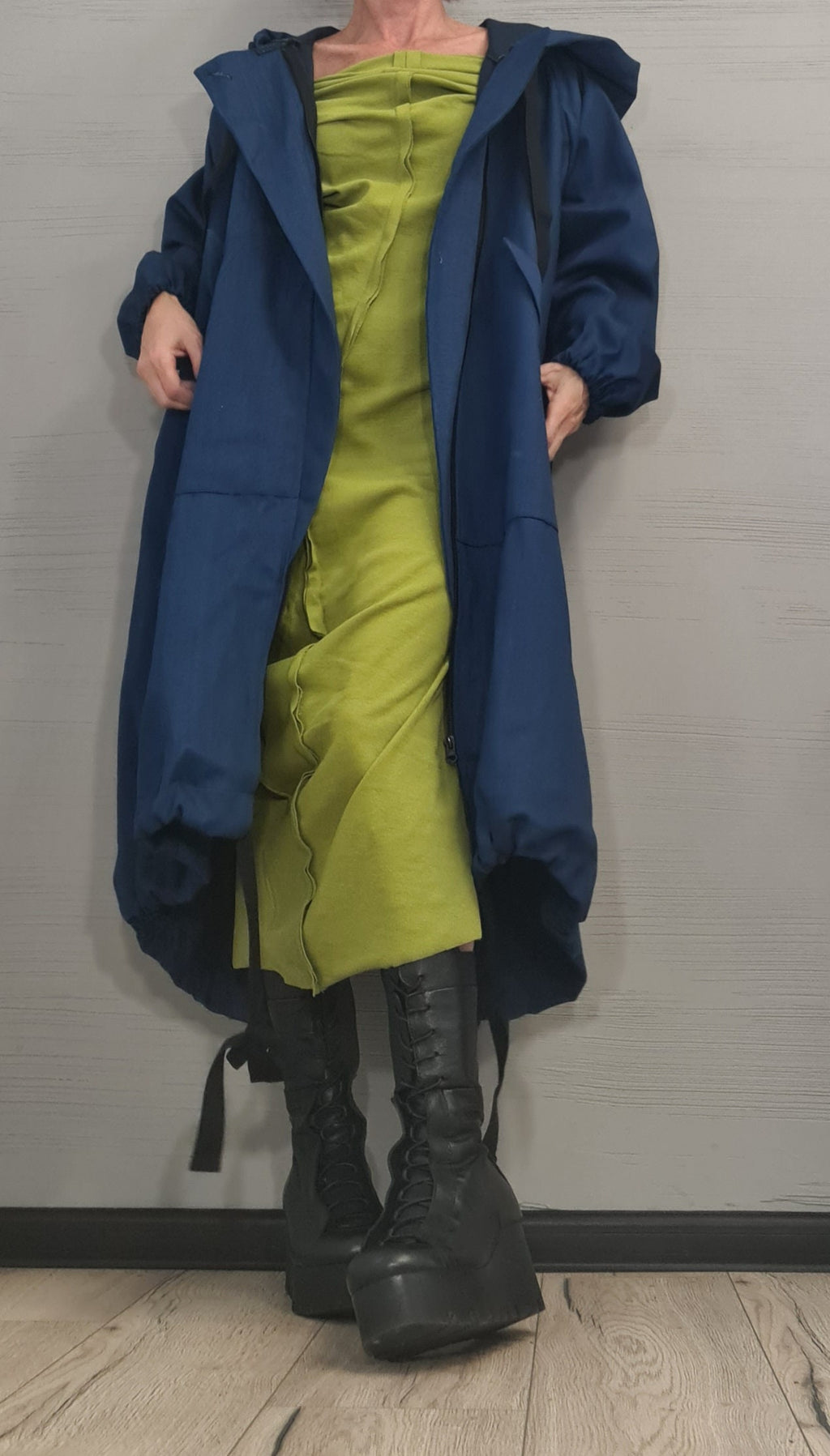Extravagant Denim Long Loose Hooded Jacket , Spring Blazer, Asymmetrical Jacket, Trench Coat, Gothic, New collection