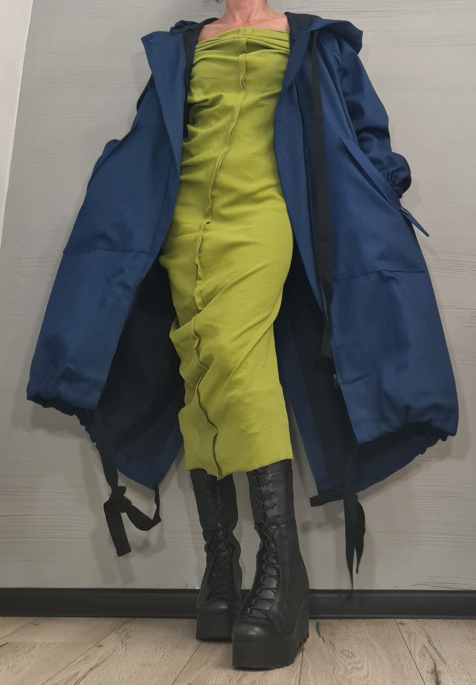 Extravagant Denim Long Loose Hooded Jacket , Spring Blazer, Asymmetrical Jacket, Trench Coat, Gothic, New collection