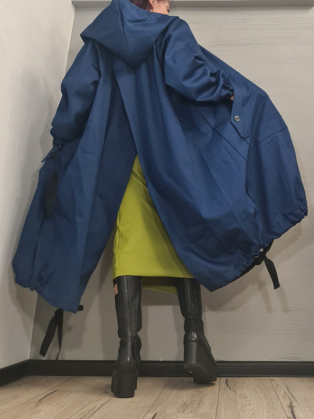 Extravagant Denim Long Loose Hooded Jacket , Spring Blazer, Asymmetrical Jacket, Trench Coat, Gothic, New collection