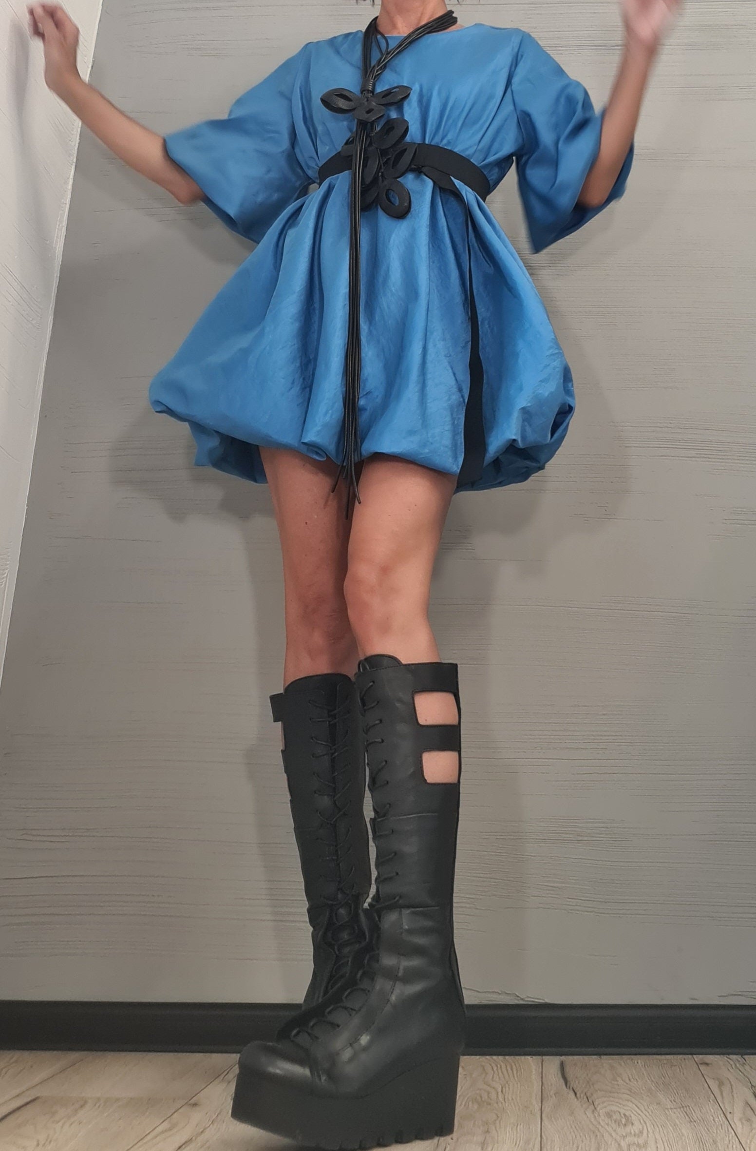 Short sexy dress, Extravagant Blue Taffeta Tunic Dress, Plus Size Clothing Loose Dress, Party Dress New collection Balloon dress