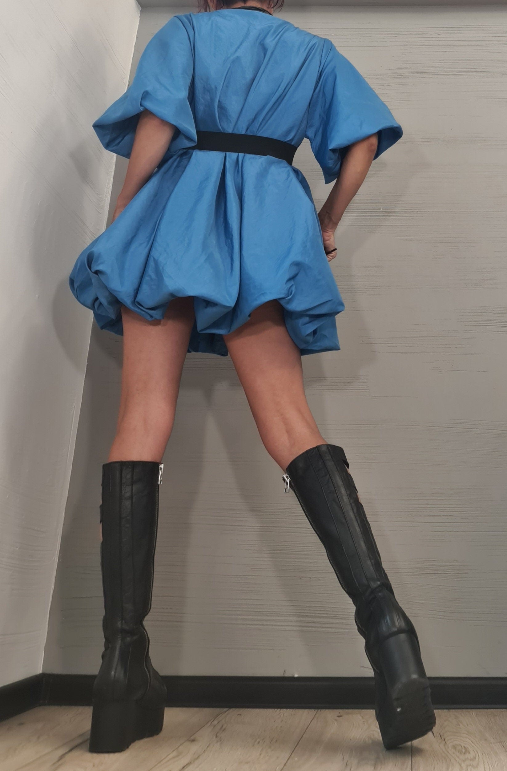Short sexy dress, Extravagant Blue Taffeta Tunic Dress, Plus Size Clothing Loose Dress, Party Dress New collection Balloon dress