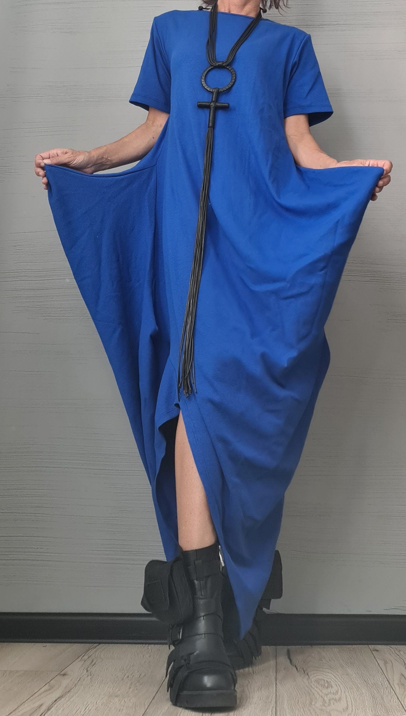 New collection Royal Blue Asymmetric Long Dress, Extravagant Fit Dress, Grunge Dress, Plus Size Clothing, Drape Dress, Loose Dress