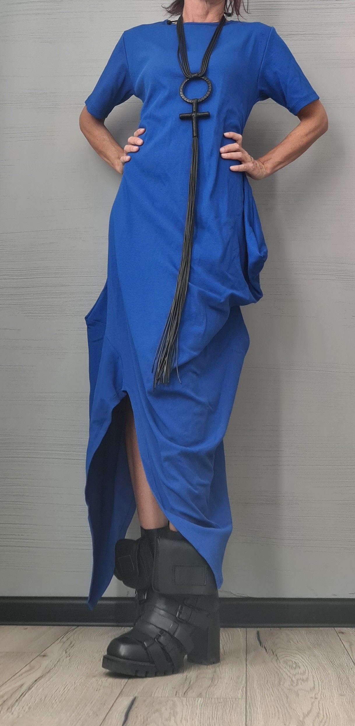 New collection Royal Blue Asymmetric Long Dress, Extravagant Fit Dress, Grunge Dress, Plus Size Clothing, Drape Dress, Loose Dress